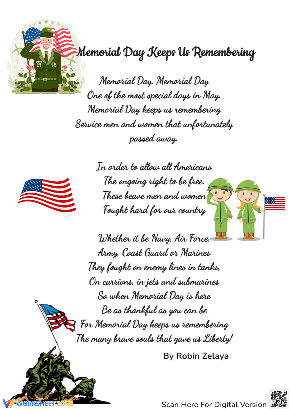 Printable Memorial Day Worksheets intended for Children'S Veterans Day Poems
