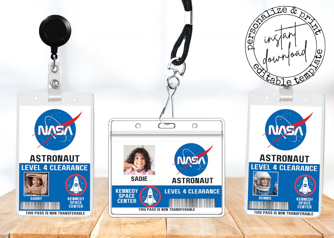 Printable Nasa Astronaut Id Badge: Editable Space Party Favor intended for Free Printable Nasa Id Badge Template