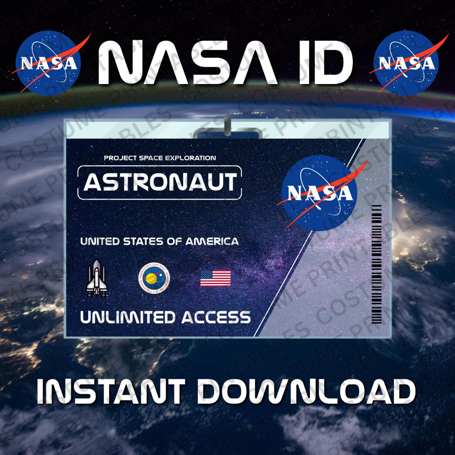 Printable | Nasa | Id Card | Id Badge | Astronaut | Costume in Free Printable Nasa Id Badge Template