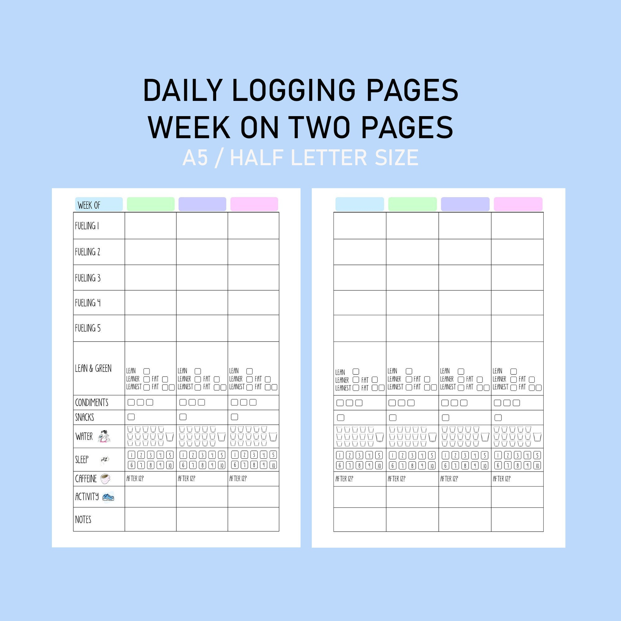 Printable Optavia 5-1 Food Diary: Weight Loss Tracker (A5/Half for Free Printable Food Diary Optavia Tracking Sheets