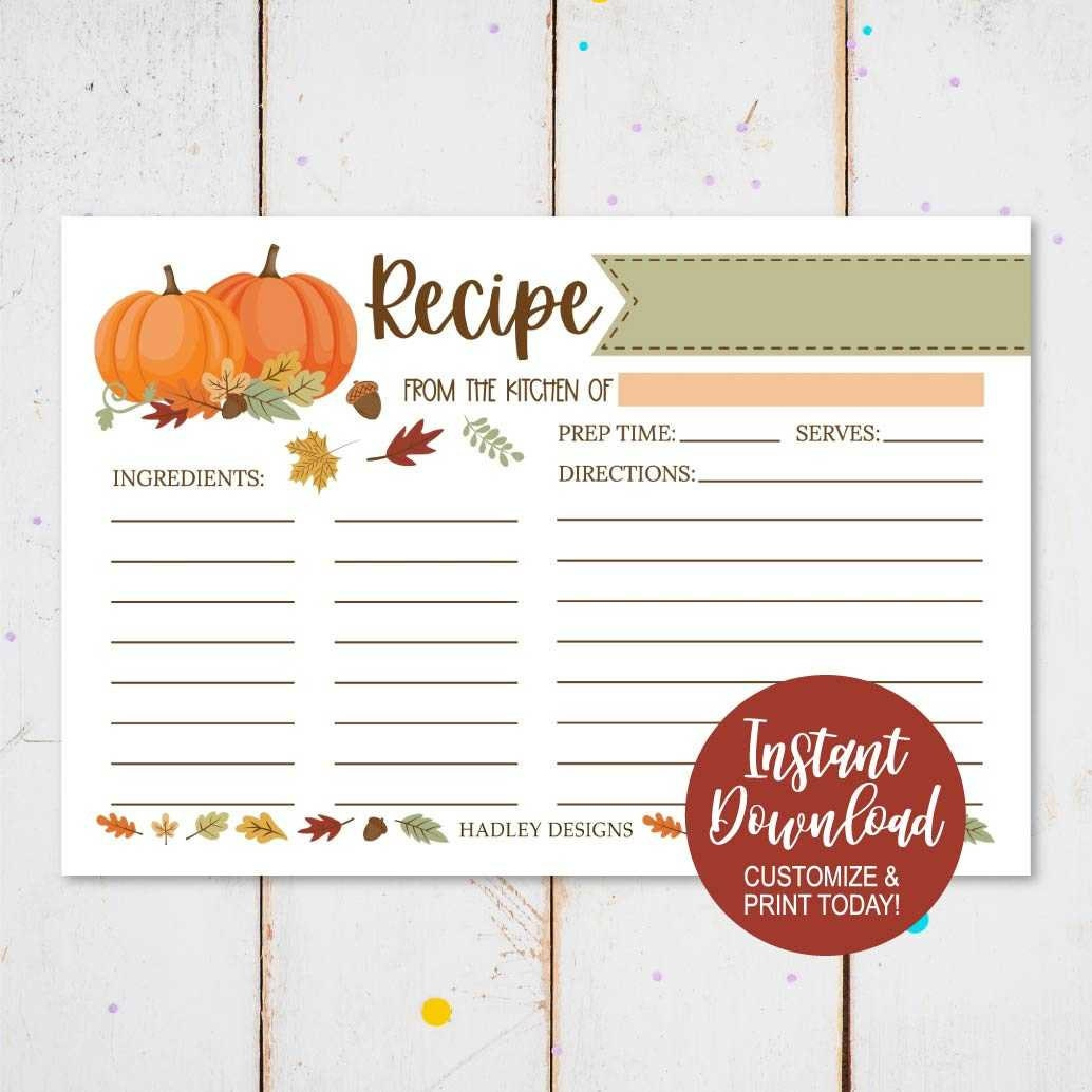 Printable Recipe Card 4X6, Thanksgiving Recipe Card Printable inside Printable Thanksgiving Recipe Cards