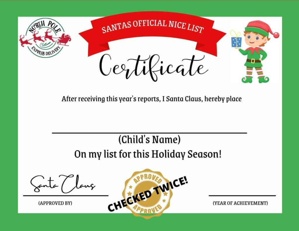 Printable Santa Nice List Certificate - My Printable Home for Printable Nice List Certificate Free
