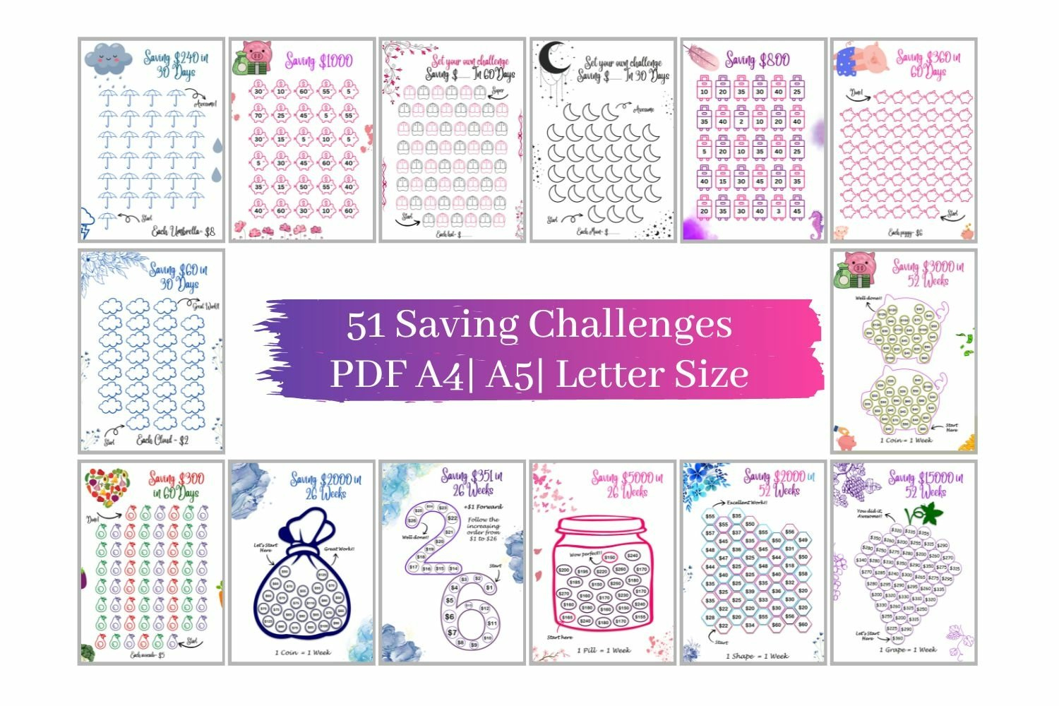 Printable Savings Challenge for Saving Challenges Free Printable