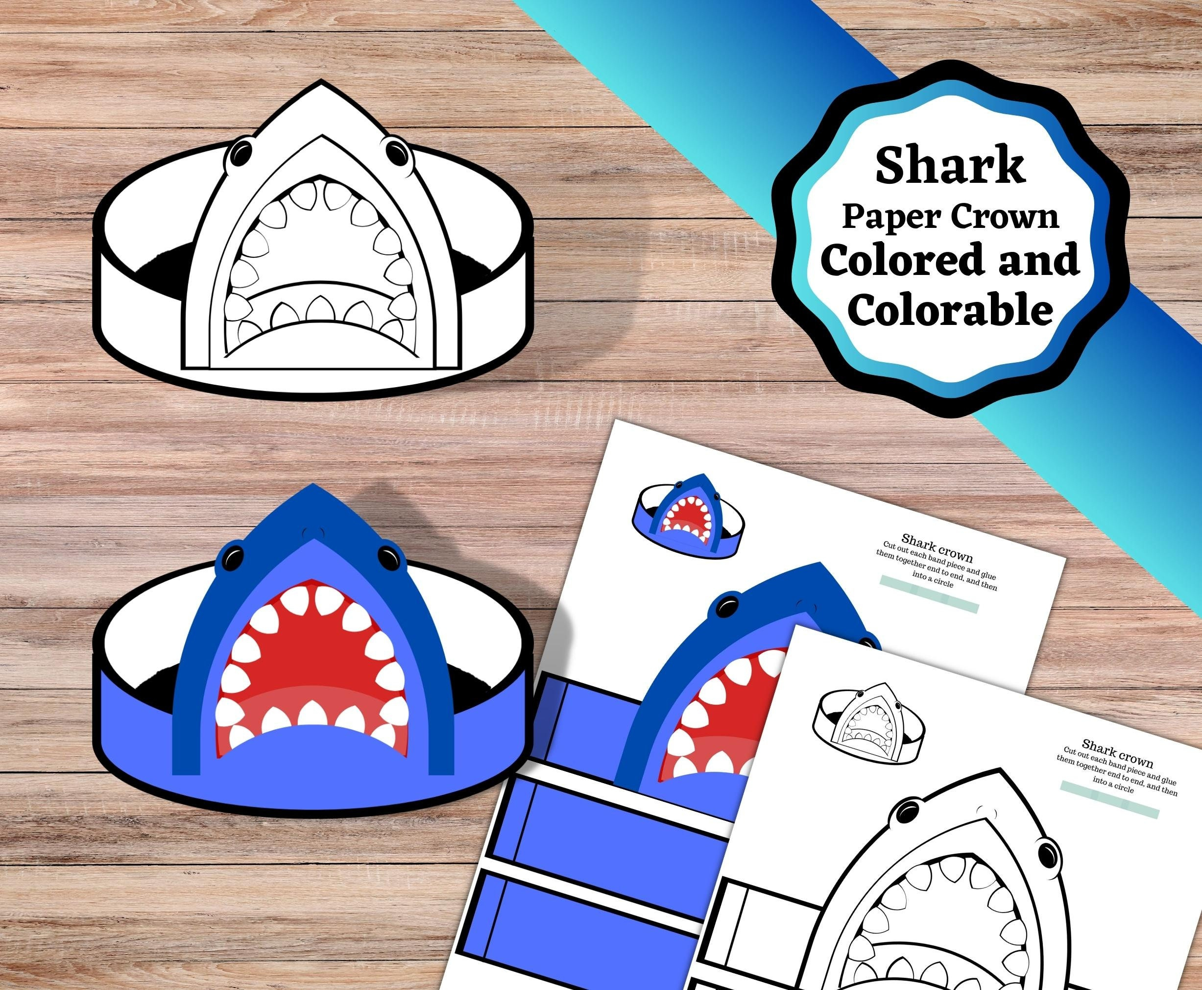 Printable Shark Crowns, Colored And Colorable Versions. Shark with regard to Shark Paper Crown Printable Free