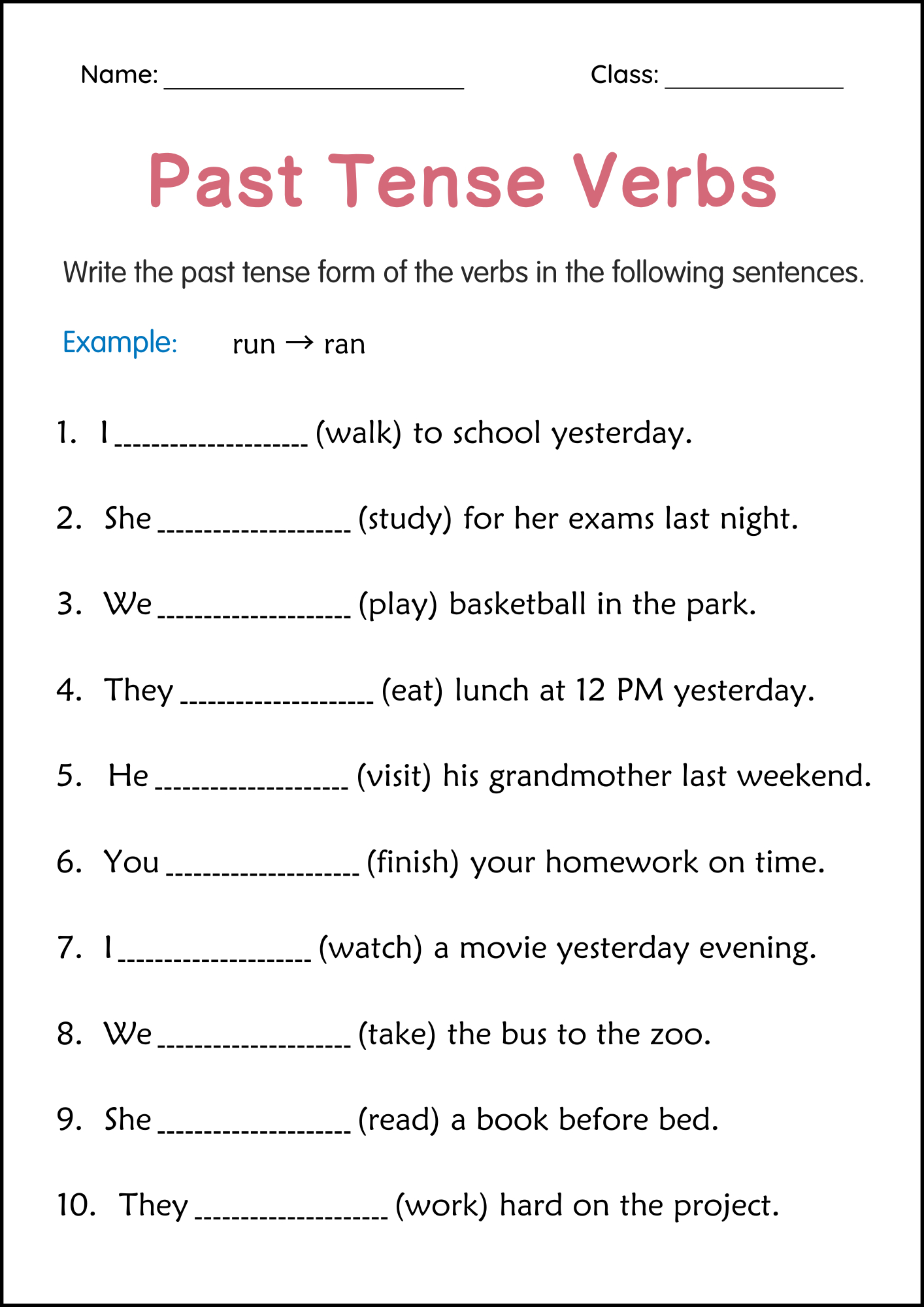 Printable Simple Past Tense Verbs Grammar Worksheets For Grade 2 throughout Printable Grammar Worksheets For Grade 2