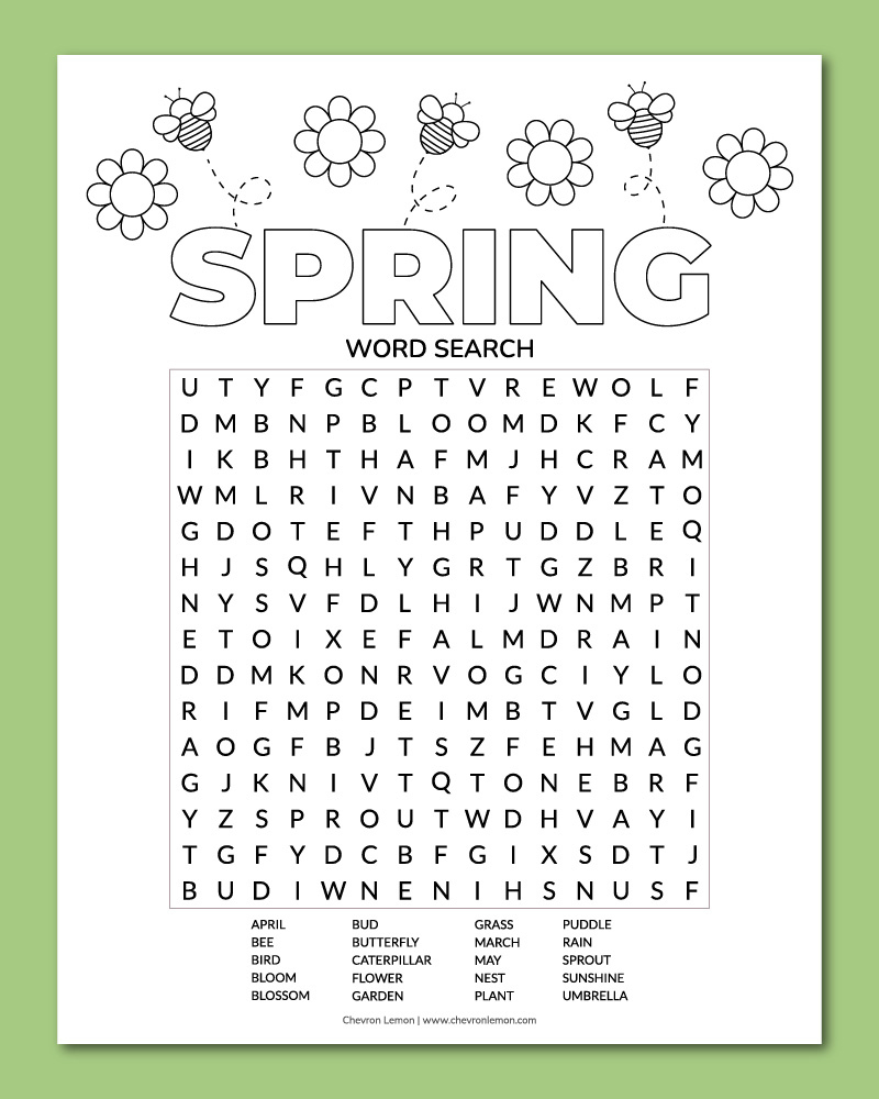 Printable Spring Word Search - Chevron Lemon regarding Free Printable Spring Word Searches