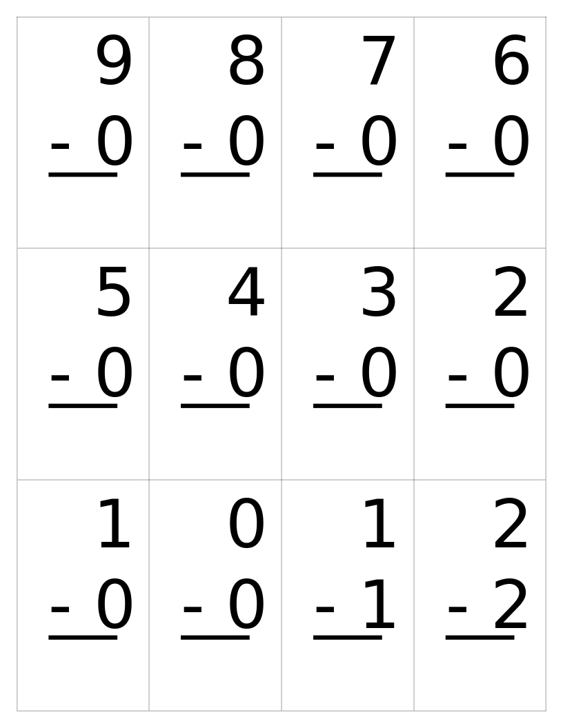 Printable Subtraction Flashcards: Families 0 – 16 - The Dock For for Printable Subtraction Flash Cards