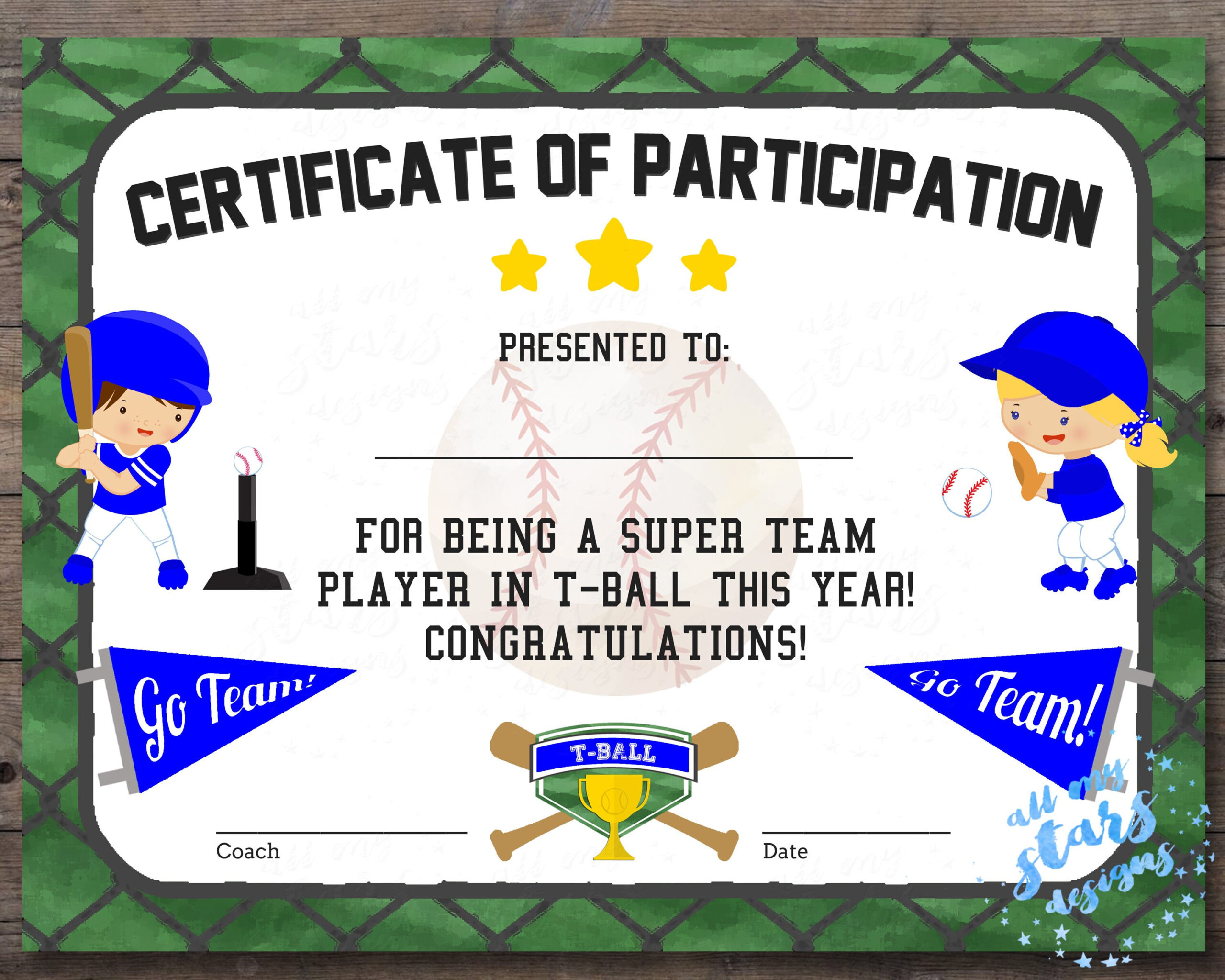 Printable T-Ball Participation Certificate | Sports Award throughout Tball Certificates Free Printable