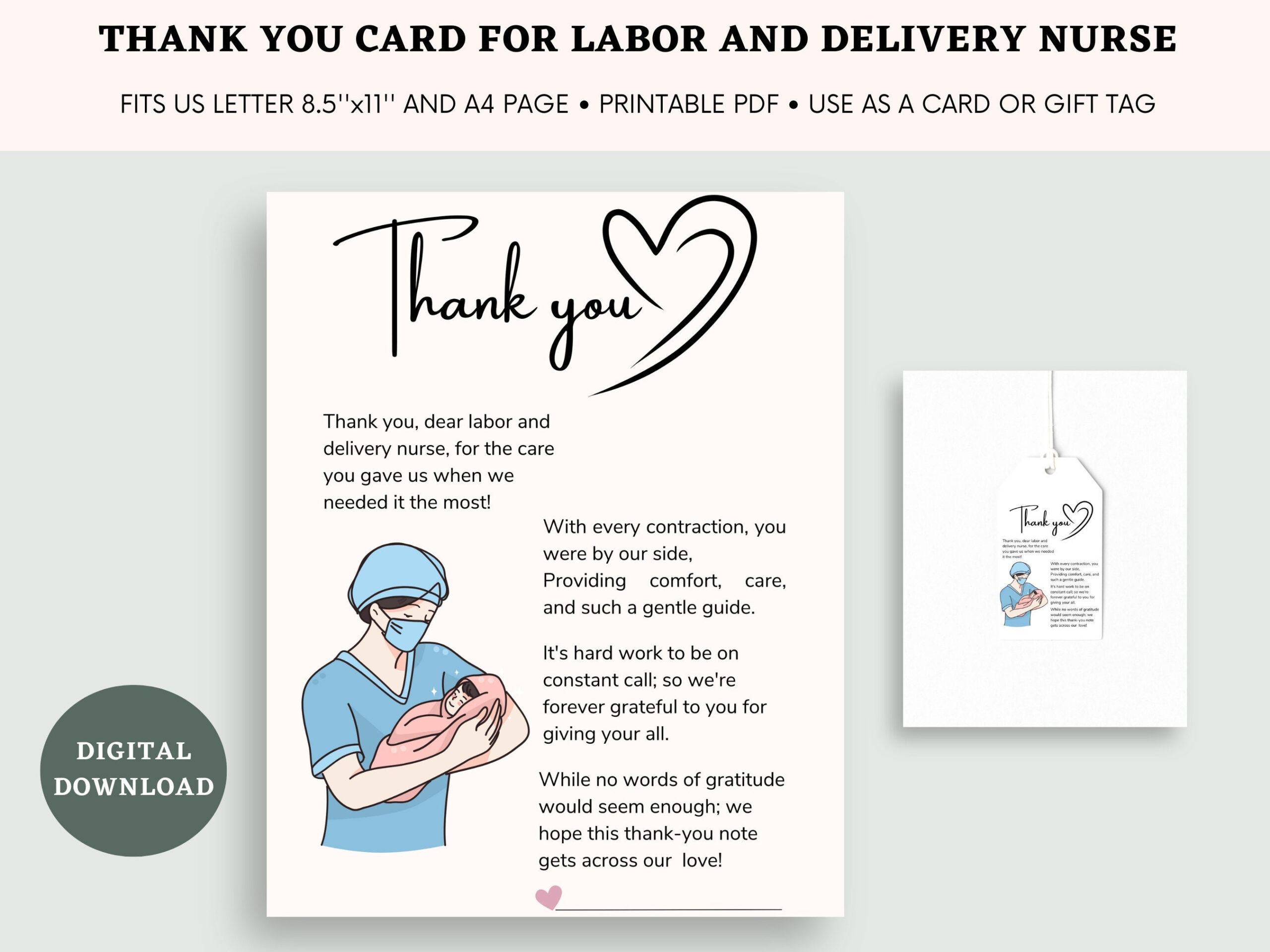 Printable Thank You Note For Labor And Delivery Nurse | Printable pertaining to Labor and Delivery Nurse Thank You Printable
