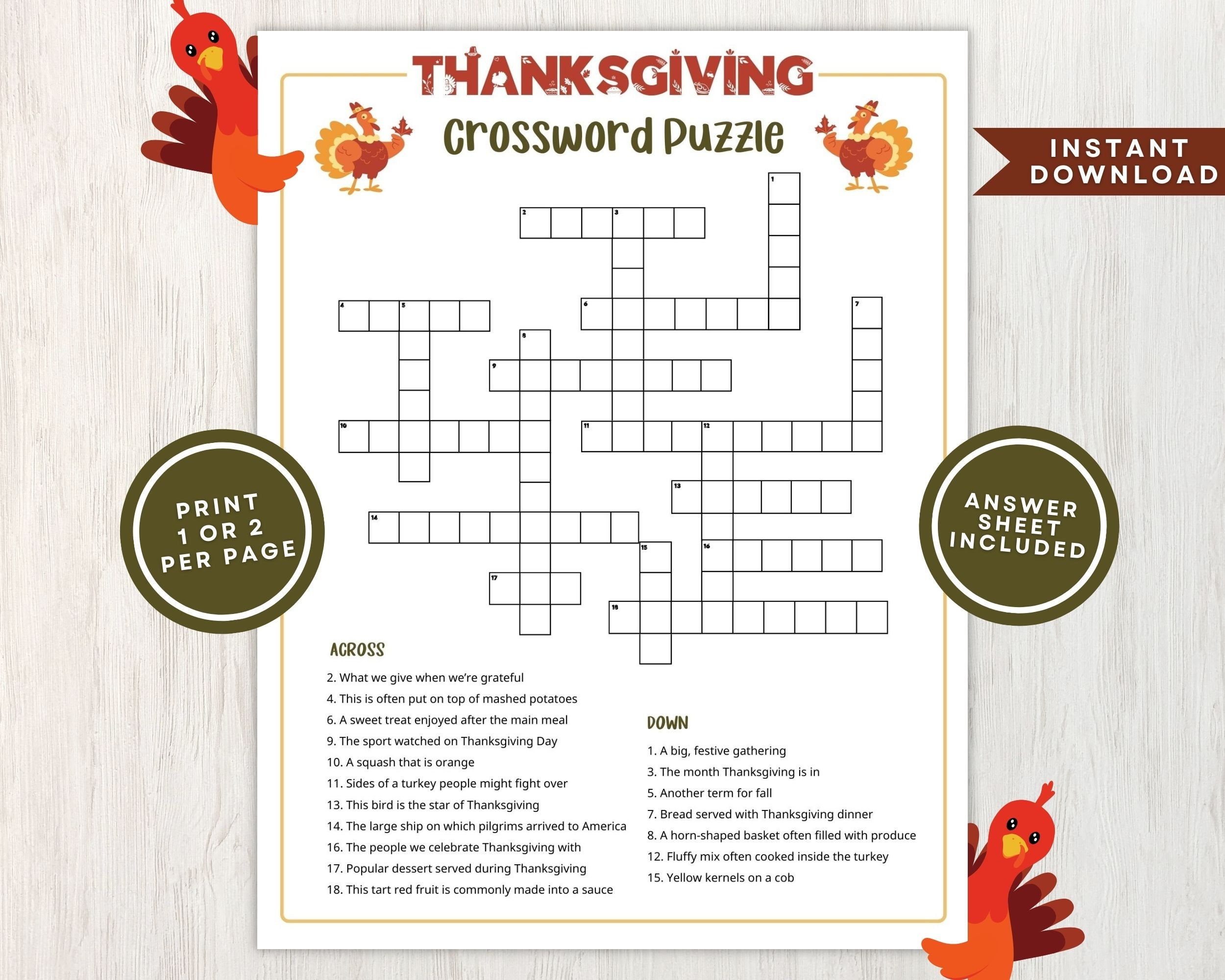 Printable Thanksgiving Crossword Puzzle For Kids And Adults with Thanksgiving Crossword Puzzles Printable