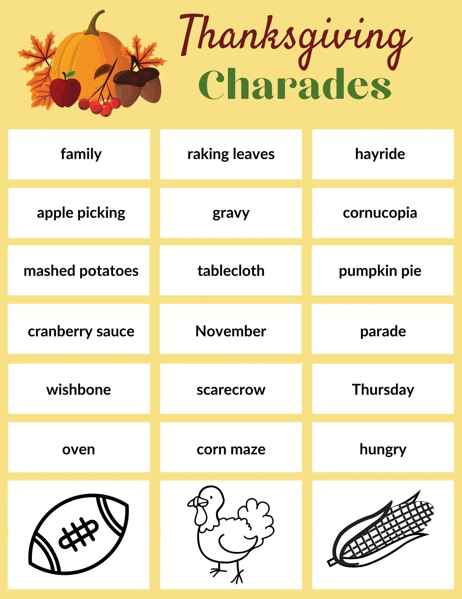 Printable Thanksgiving Game Of Charades - Moneywise Moms - Easy pertaining to Thanksgiving Charades Free Printable