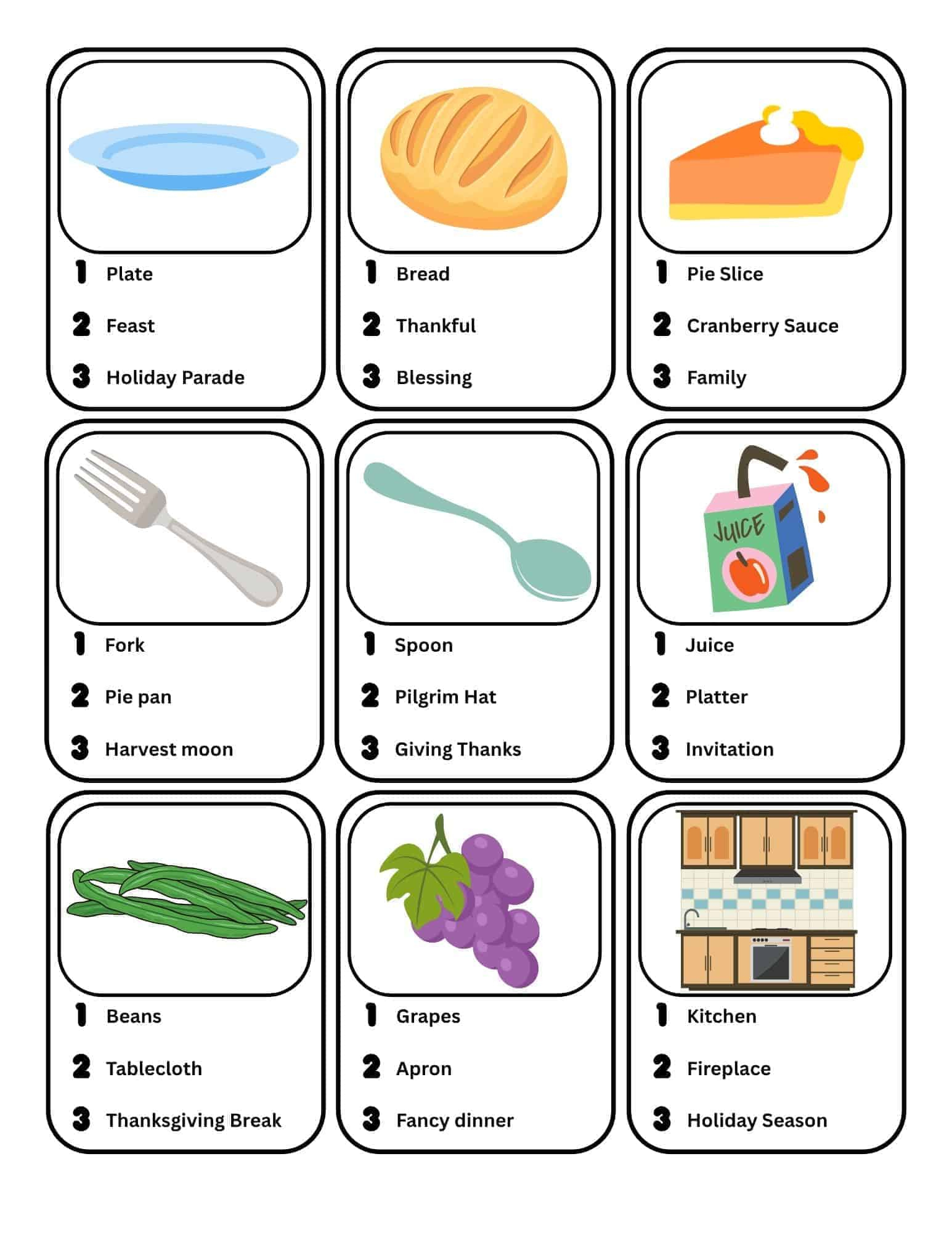 Printable Thanksgiving Pictionary Game For Kids And Adults in Free Printable Thanksgiving Pictionary