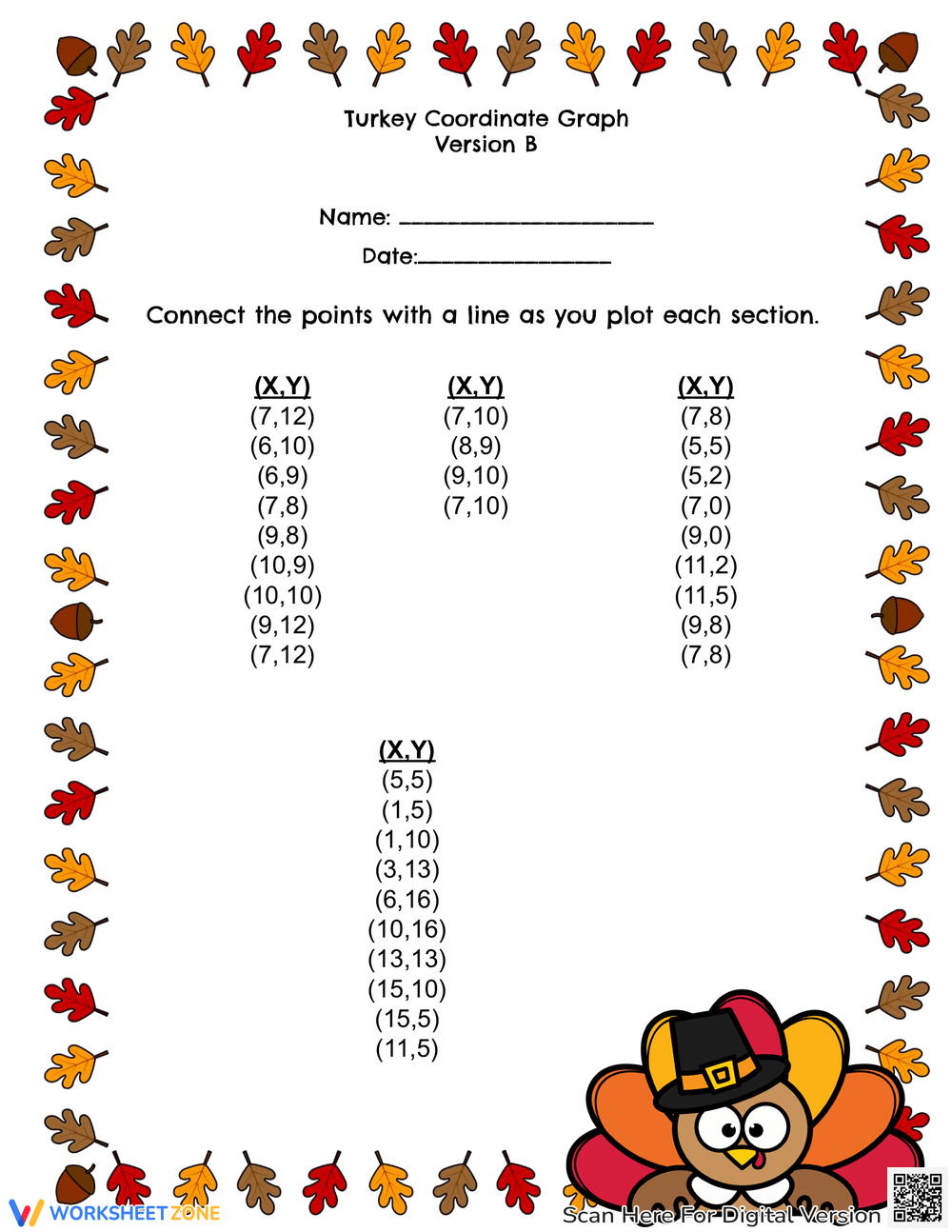 Printable Thanksgiving Plotting Point Worksheets Worksheets with Thanksgiving Coordinate Graphing Free Printable