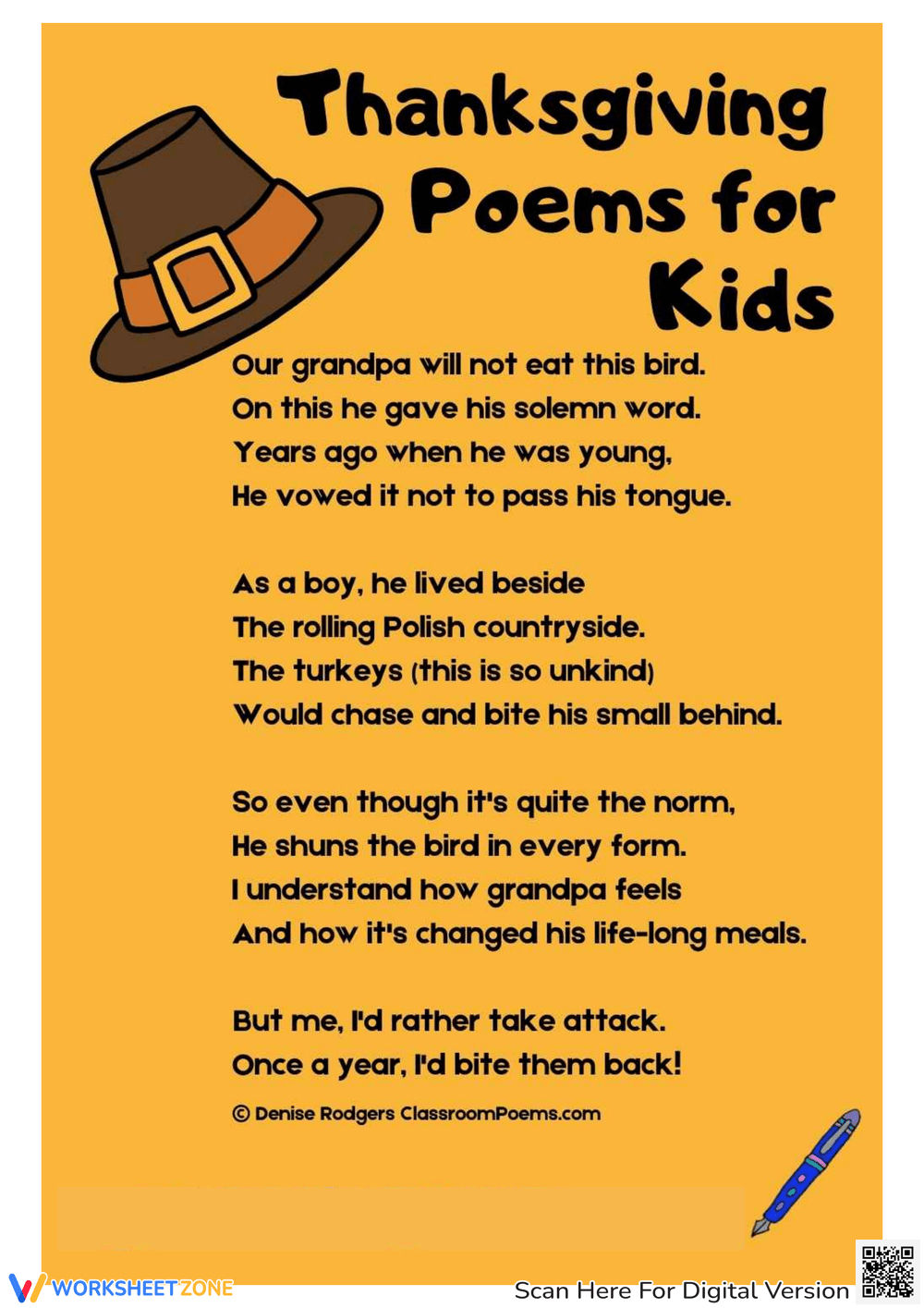 Printable Thanksgiving Poems For Kids Worksheets with regard to Thanksgiving Poem Short Printable