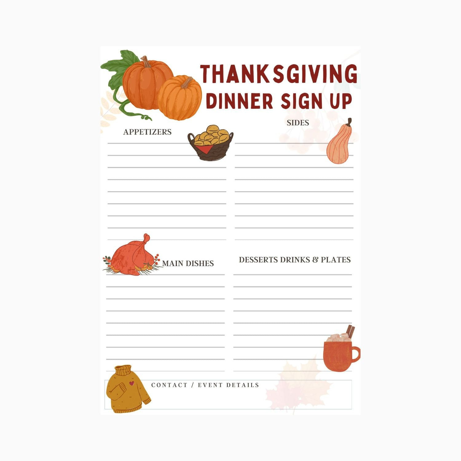 Printable Thanksgiving Potluck Sign Up Sheet, Thanksgiving Dinner with regard to Thanksgiving Food Sign Up Sheet Printable