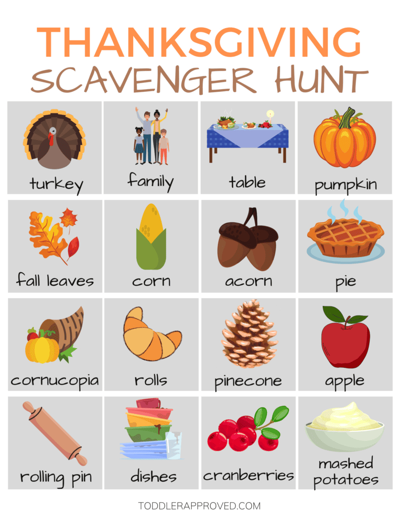 Printable Thanksgiving Scavenger Hunt - Toddler Approved in Thanksgiving Scavenger Hunt Free Printable