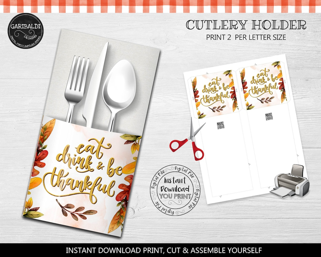 Printable Thanksgiving Silverware Cutlery Holders Instant Download for Free Printable Thanksgiving Utensil Holder