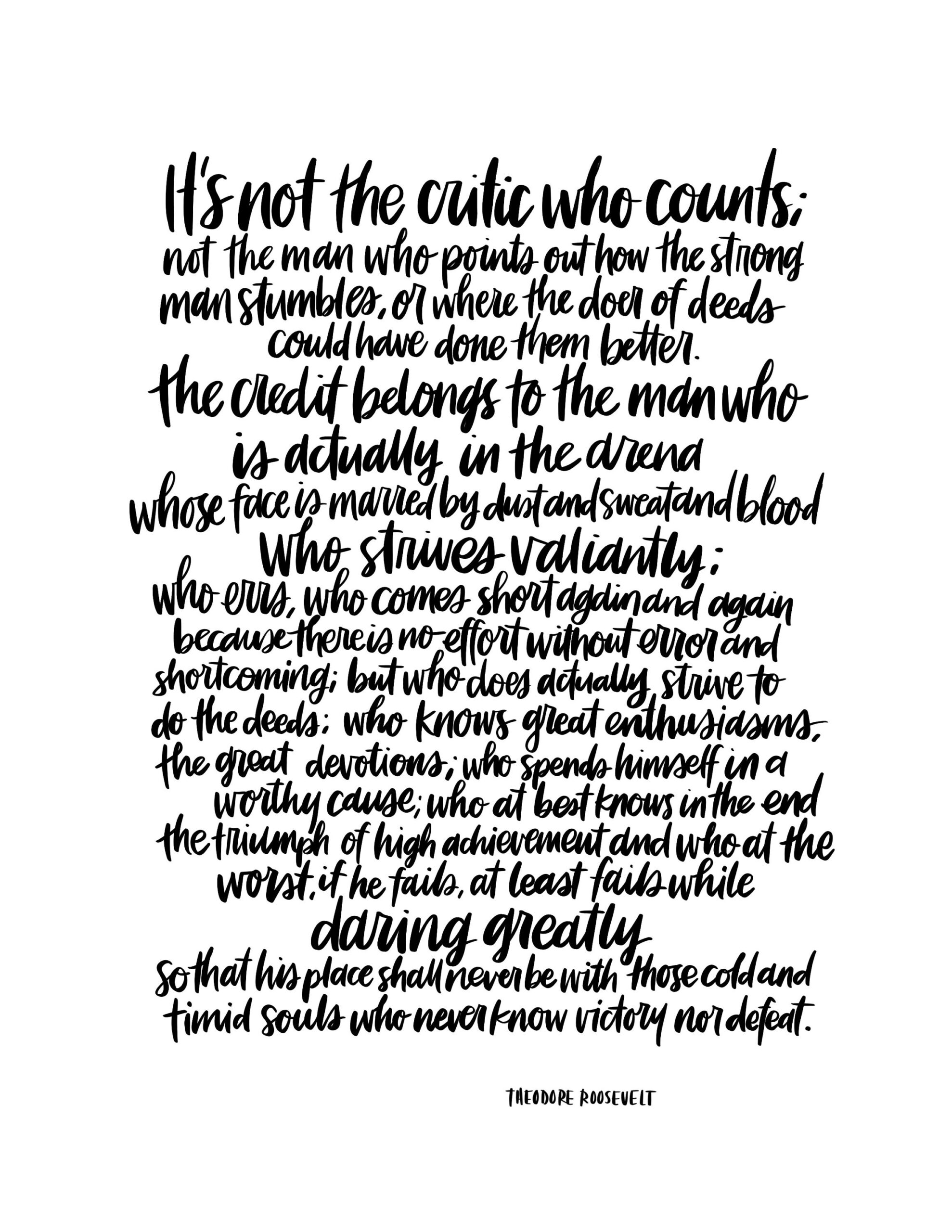 Printable The Man In The Arena Theodore Roosevelt Inspirational with Pdf Free Printable Printable Man In The Arena Quote