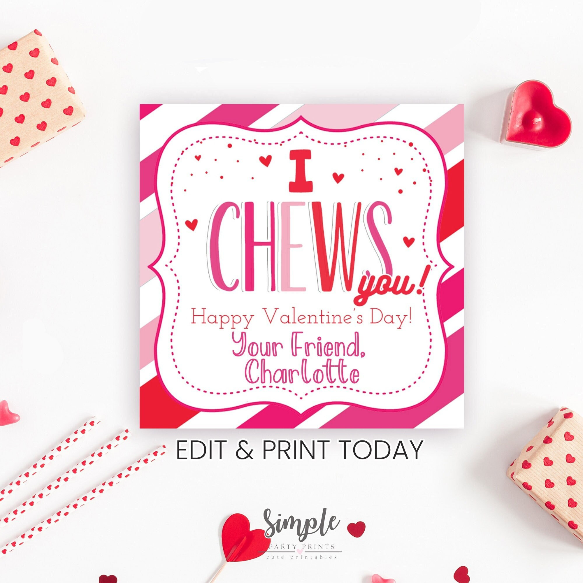 Printable Valentine'S Day I Chews You Tags For Kids Classroom for I Chews You Valentine Printable
