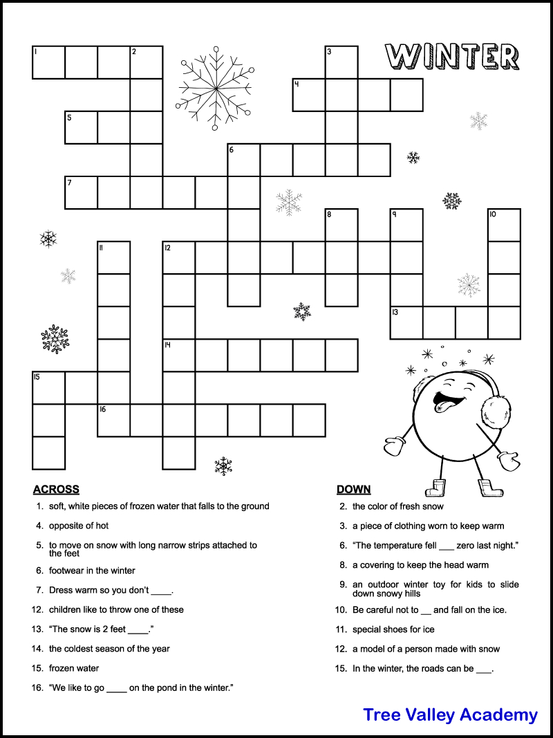 Printable Winter Crossword Puzzles For Kids - Tree Valley Academy with Crosswords Printable