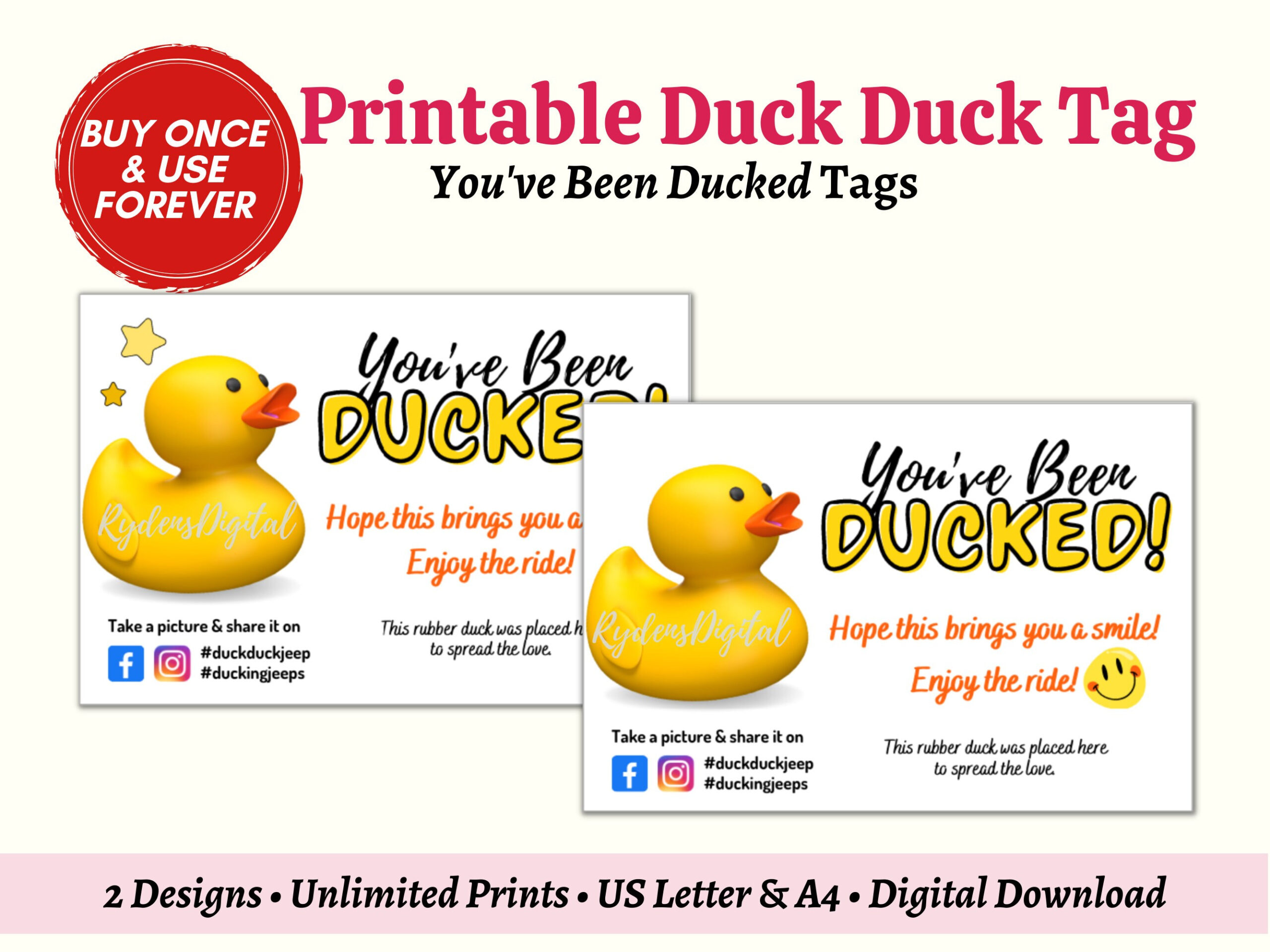 Printable You'Ve Been Ducked Tag, Duck Duck Tag, Ducking Tags, Pdf for You Ve Been Ducked Printable Free