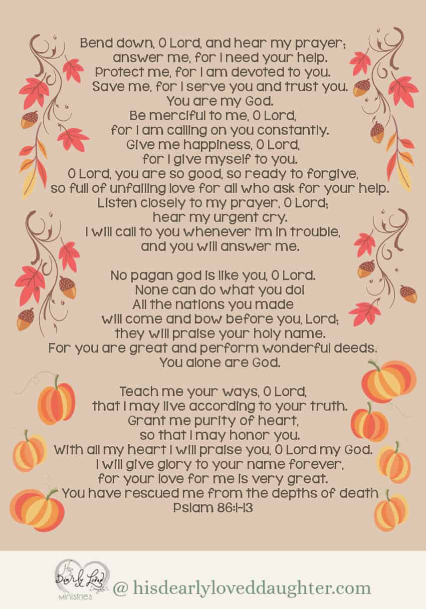 Psalm 86 Prayer Of Thanksgiving And Praise Free Downloadable Pdf in Free Printable Thanksgiving Prayers