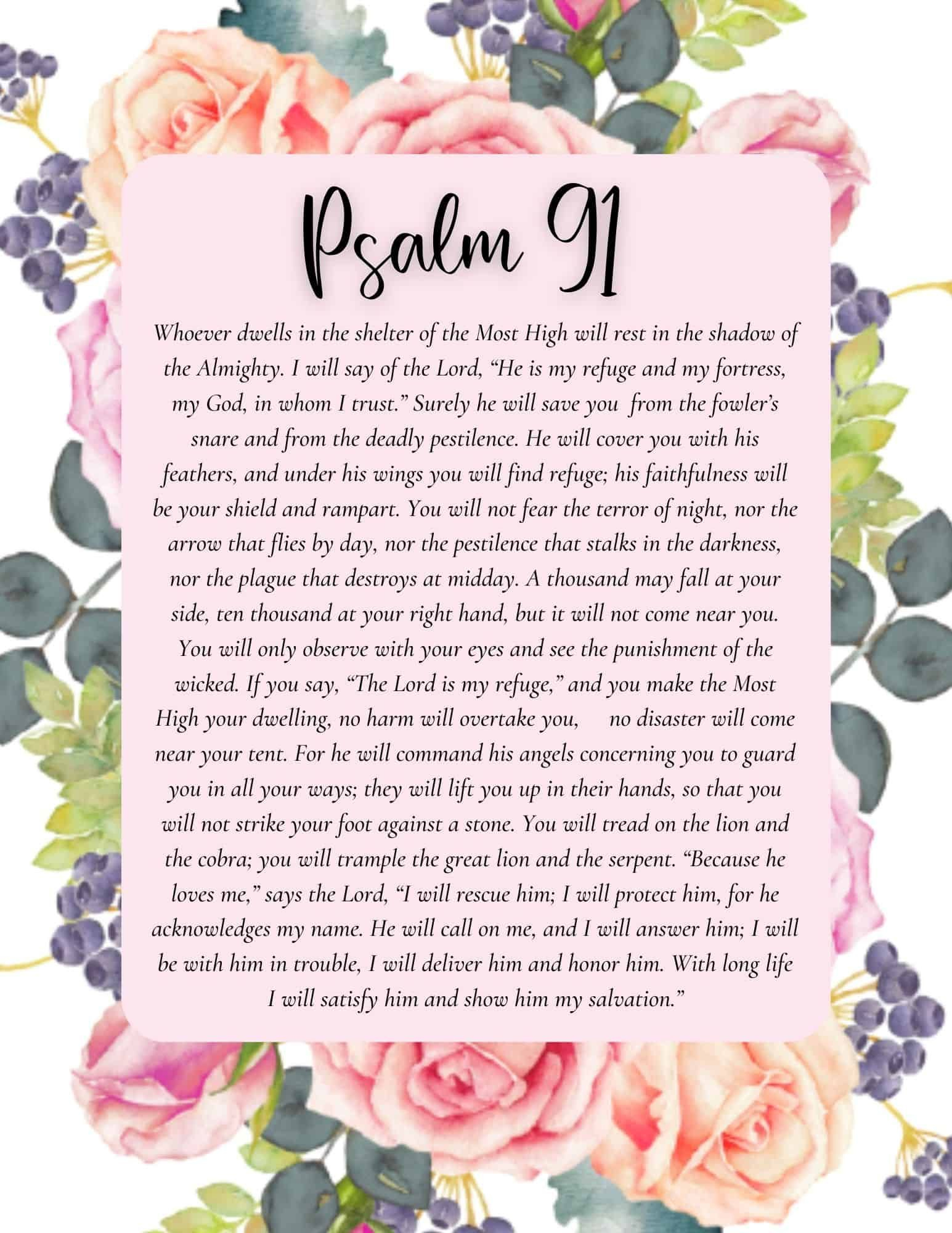 Psalm 91 - Prayer Of Protection Printable Instant Download, 5X7 within Psalm 91 Free Printable