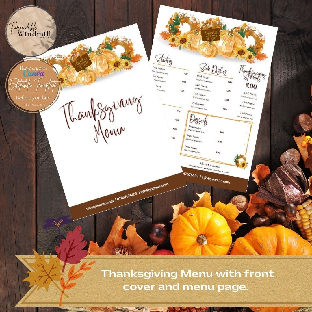 Pumpkin Spice Thanksgiving Menu Template: Editable Restaurant Menu in Thanksgiving Dessert Menu Template