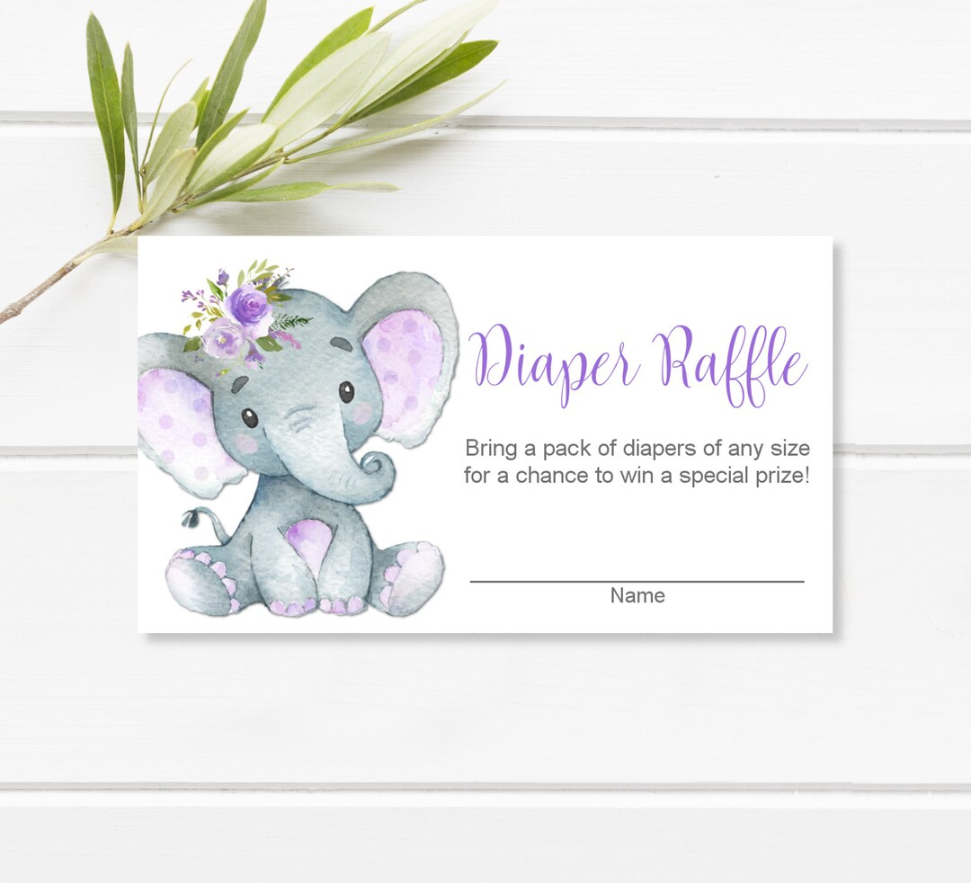 Purple Elephant Baby Shower Diaper Raffle Tickets – Printable Game pertaining to Free Printable Diaper Raffle Tickets Elephant