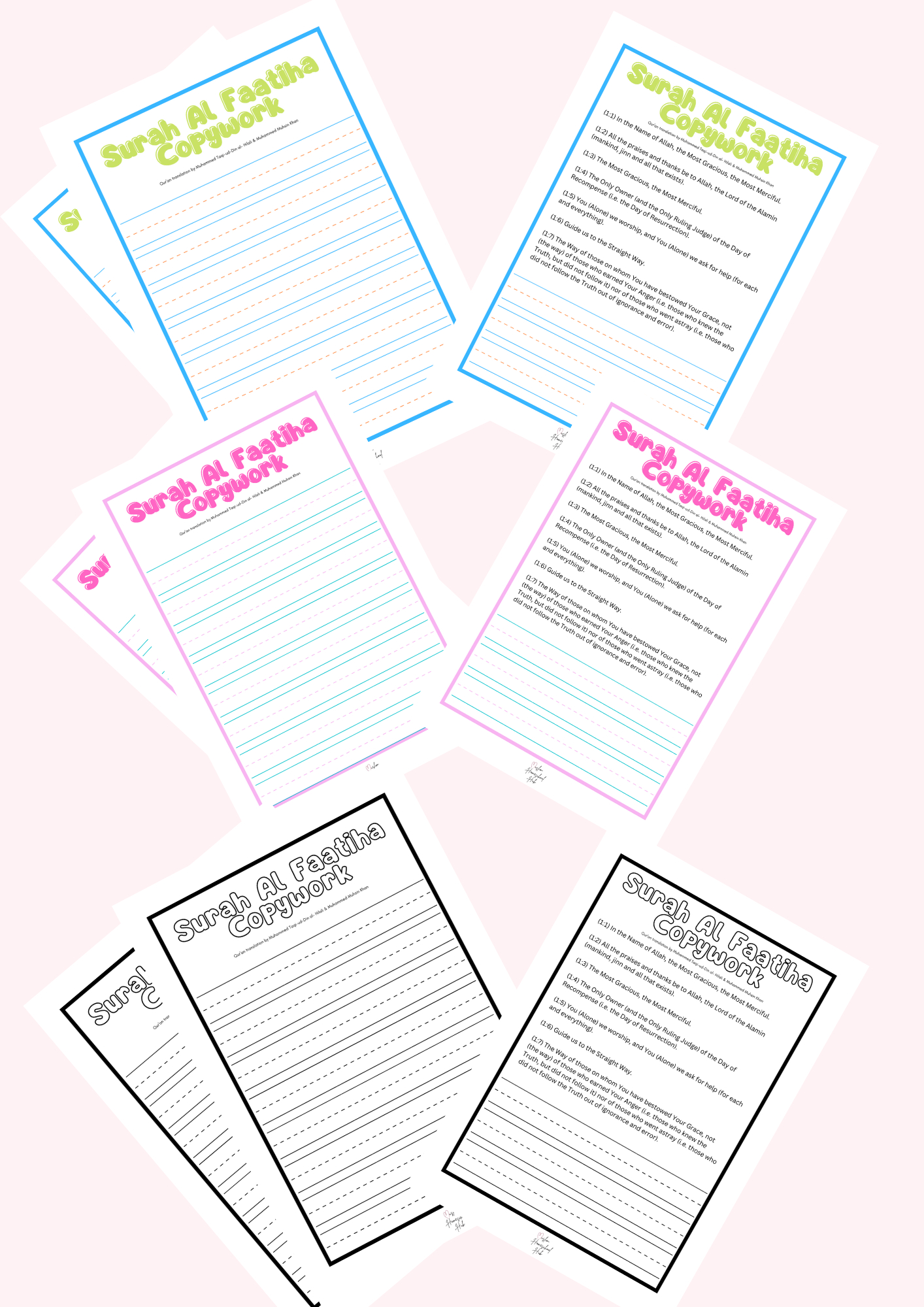 Qur&amp;#039;An Surah Al Fatiha Handwriting &amp;amp; Copywork Practice Pack in Printable Surah Fatiha Worksheet