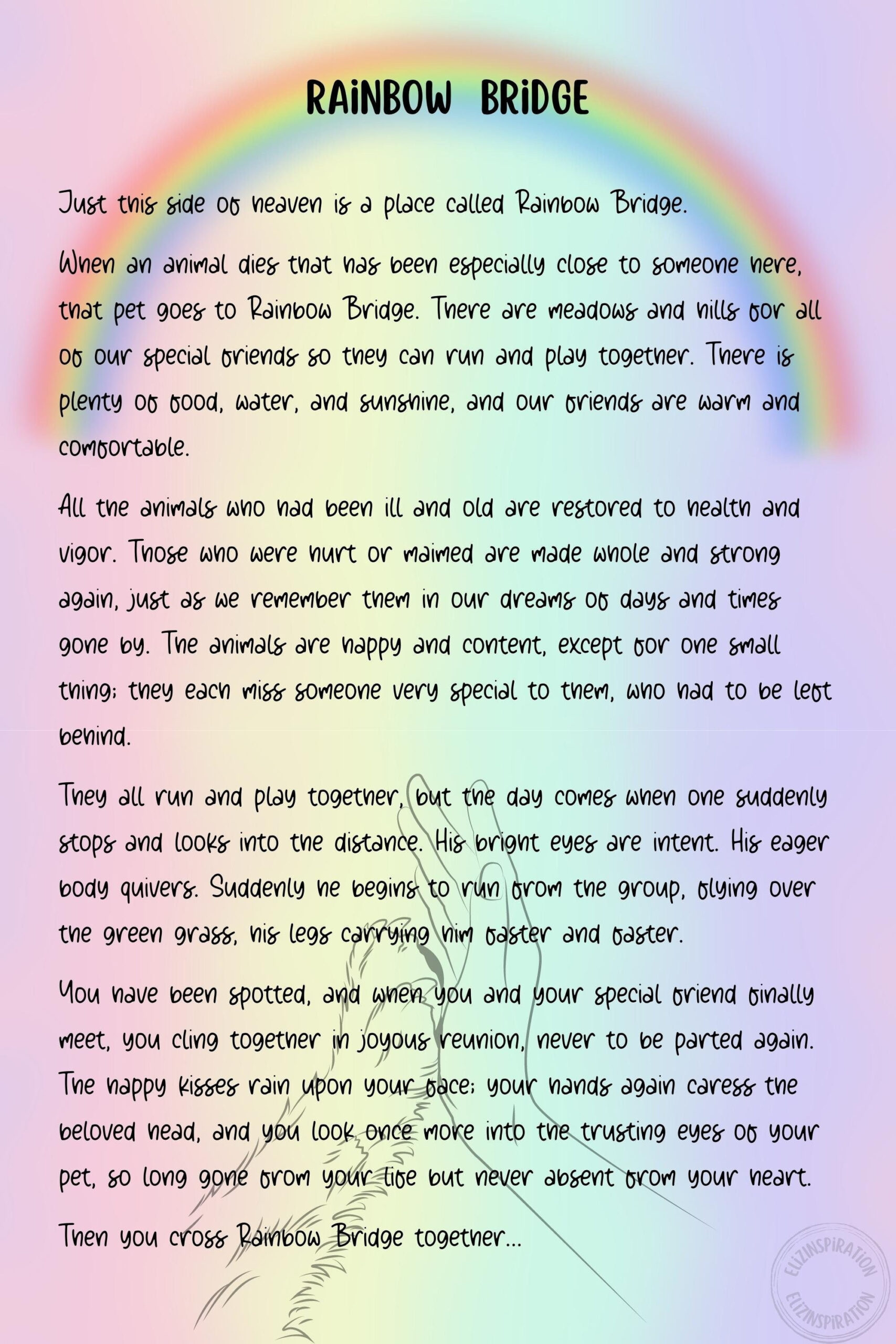 Rainbow Bridge Poem Digital Print - Pet Loss Memorial Print with Rainbow Bridge Cat Poem Printable