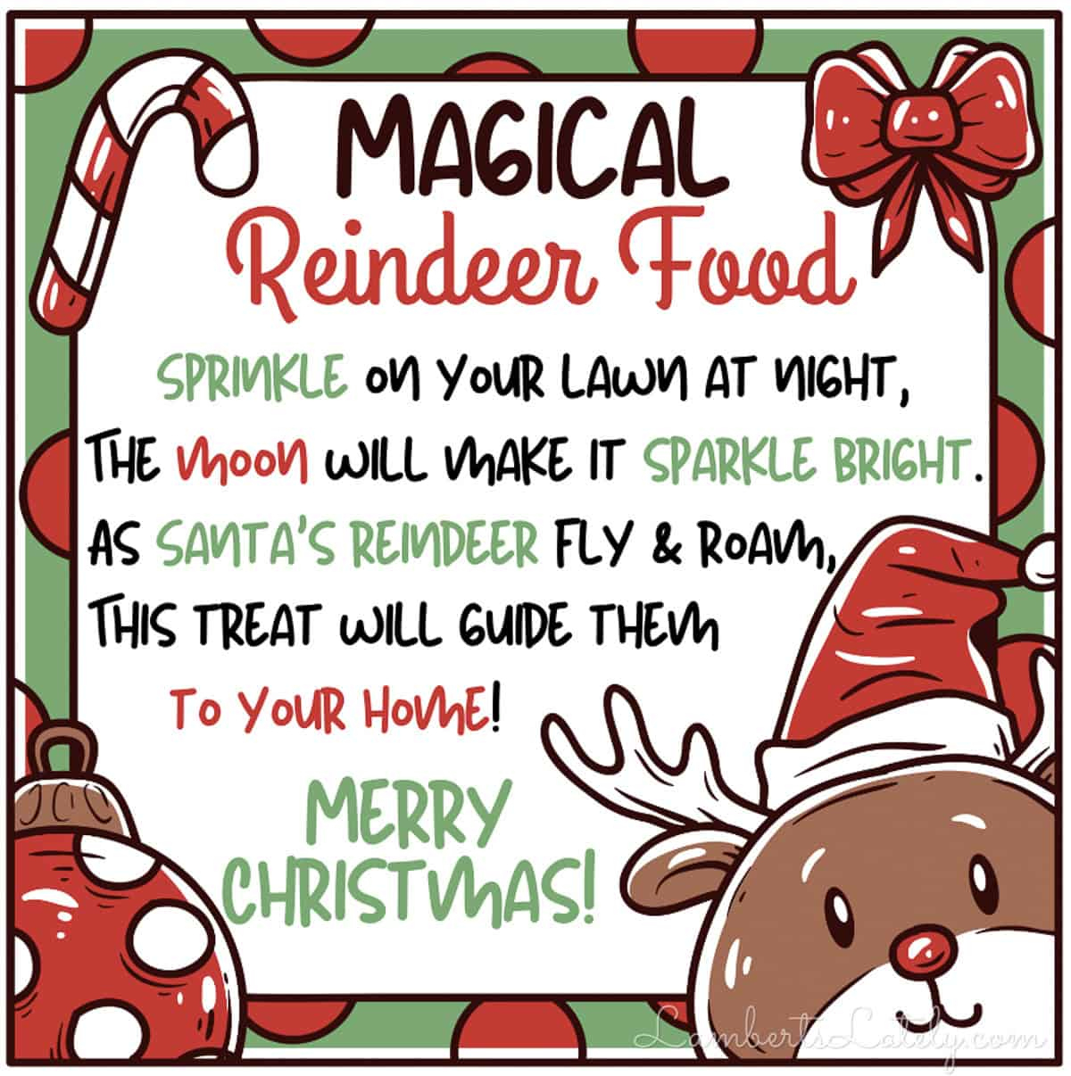 Reindeer Food Recipe & Poem Printable | Lamberts Lately throughout Reindeer Food Free Printable