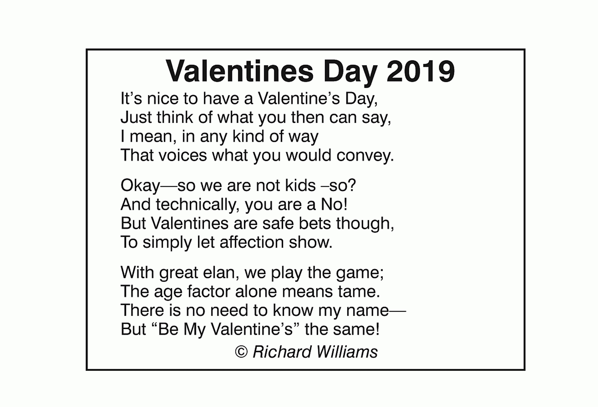 Richard Williams Poem: Valentines Day 2019 – The Voice intended for Valentines Day Poems For Veterans