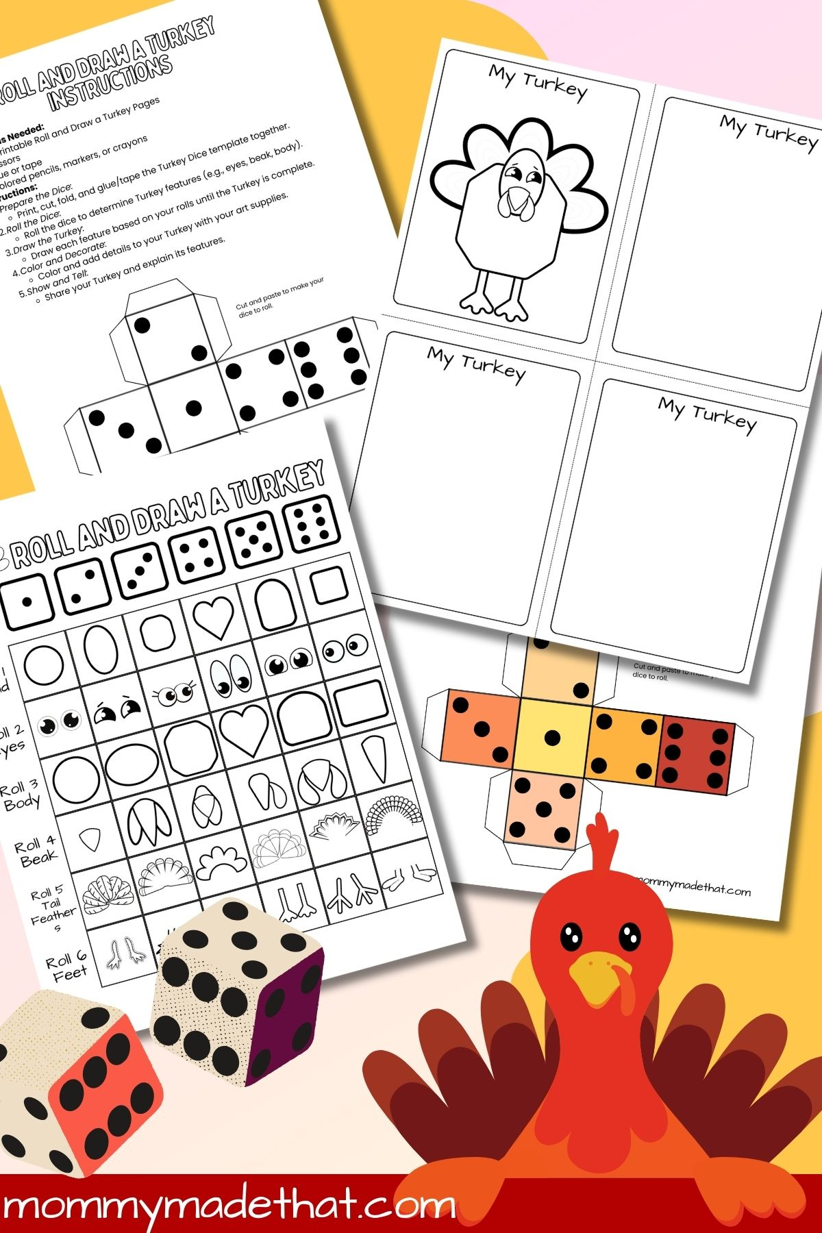 Roll And Draw A Turkey Game (Grab The Free Printable) intended for Roll a Turkey Dice Game Free Printable