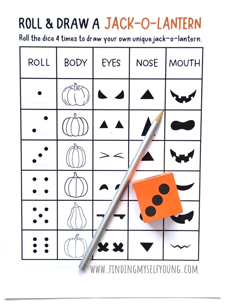 Roll &amp;amp; Draw A Jack-O-Lantern: Free Printable Halloween Game throughout Roll and Draw Free Printable