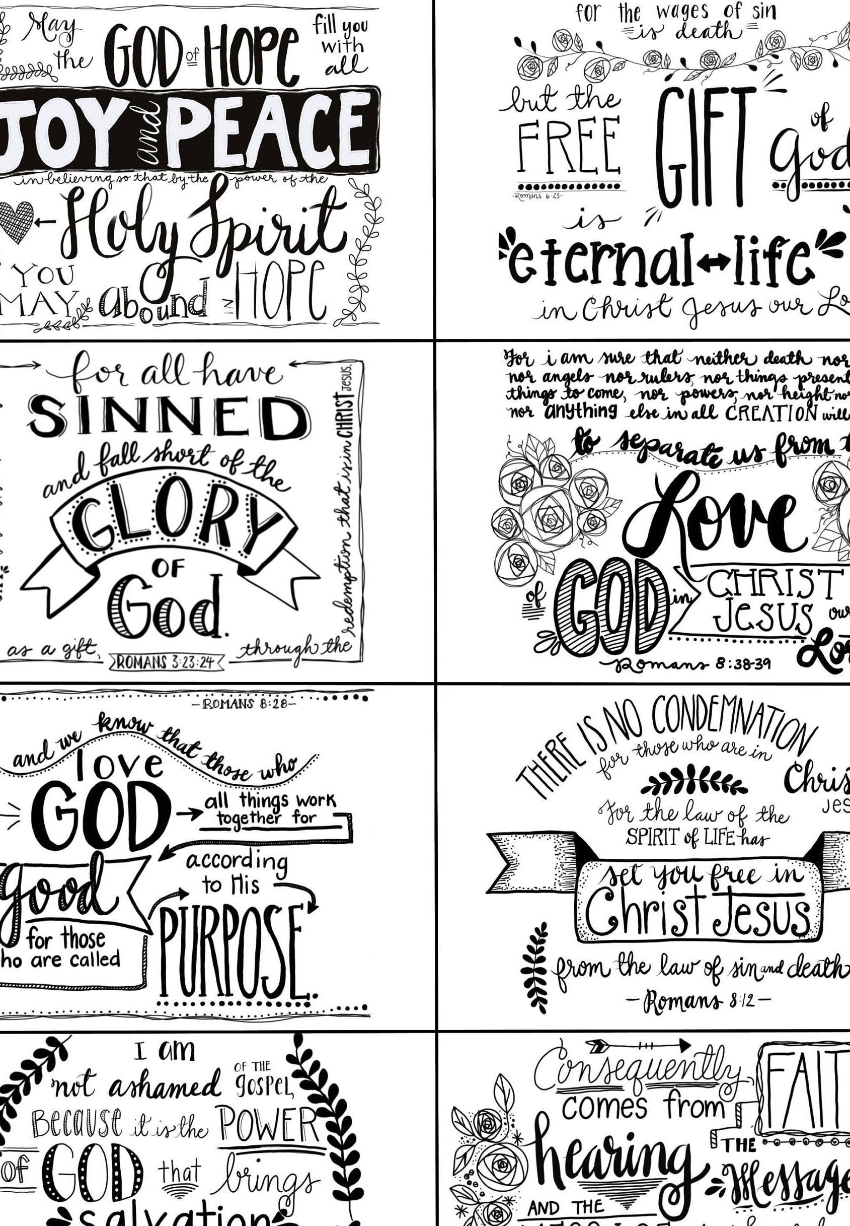 Romans Scripture Cards: Black & White Christian Prints (Digital for Black And White Printable Bible Verses