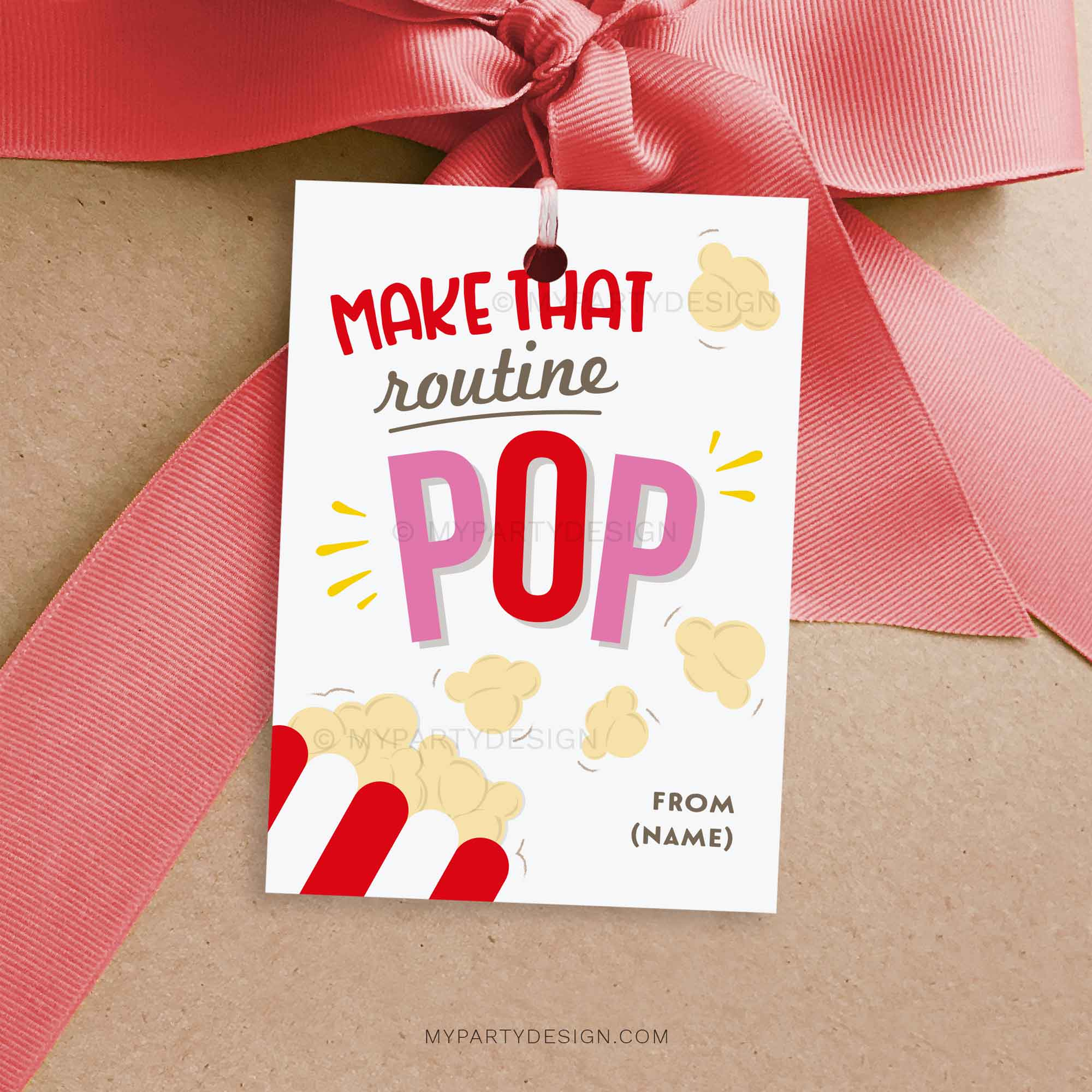 Routine Popcorn Gift Tag, Printable Pdf - My Party Design throughout Free Printable Popcorn Gift Tags