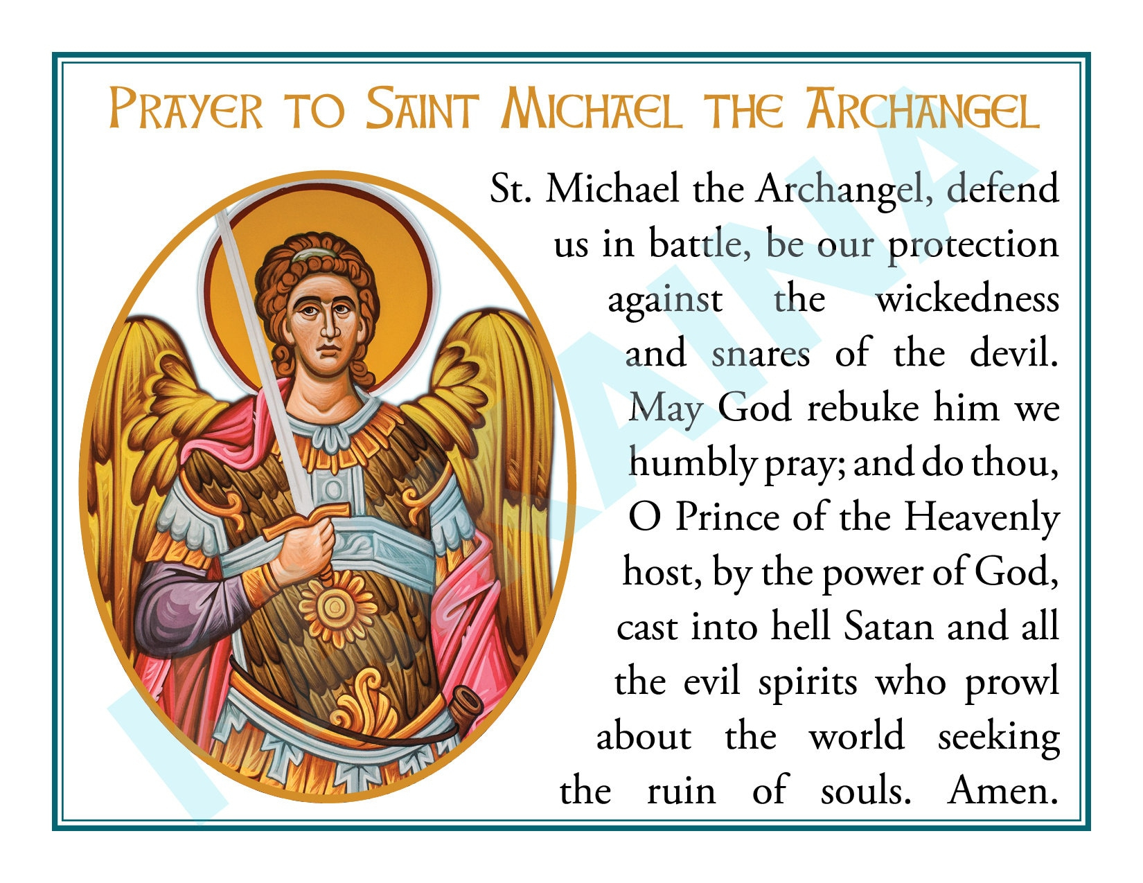 Saint Michael Archangel Prayer Cards 4 Up: Catholic Art Printable within St Michael Prayer Card Printable