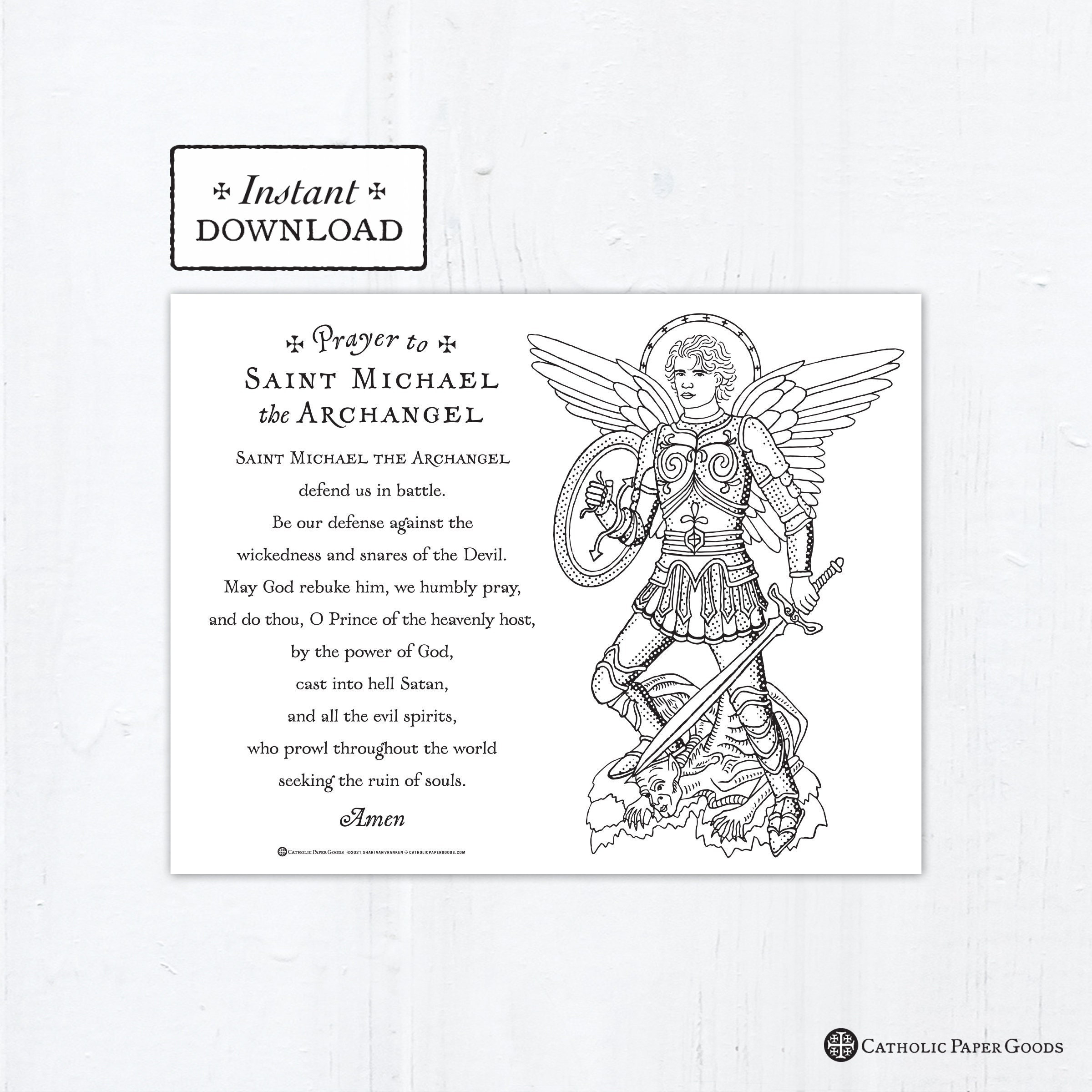 Saint Michael The Archangel Prayer Coloring Page, Printable intended for St Michael Prayer Card Printable