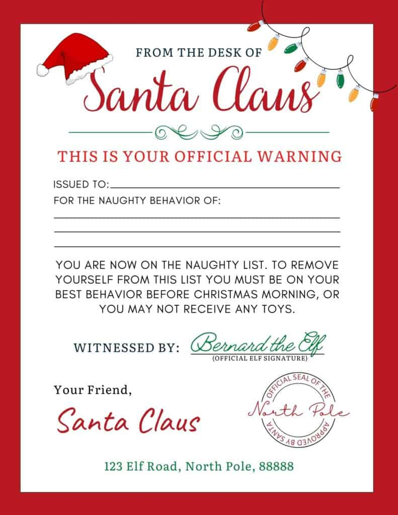 Santa Warning Letter {Free Printable} - Add A Little Adventure within Naughty List Warning Free Printable