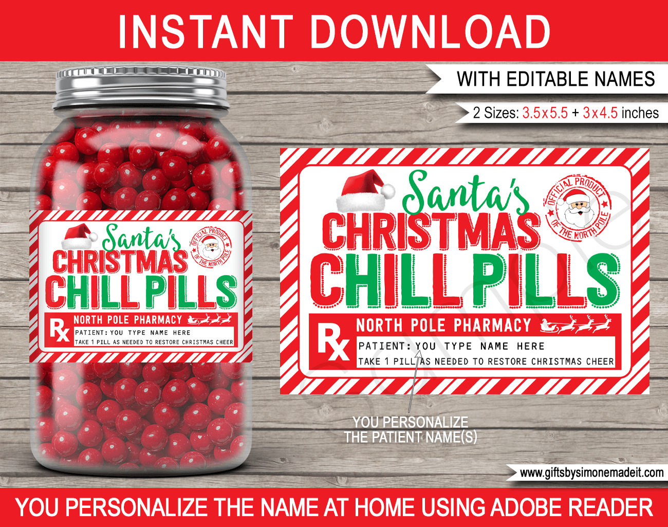Santa&amp;#039;S Christmas Chill Pills (For Jars) - Red &amp;amp; Green intended for Free Printable Chill Pill Jar Label Printable