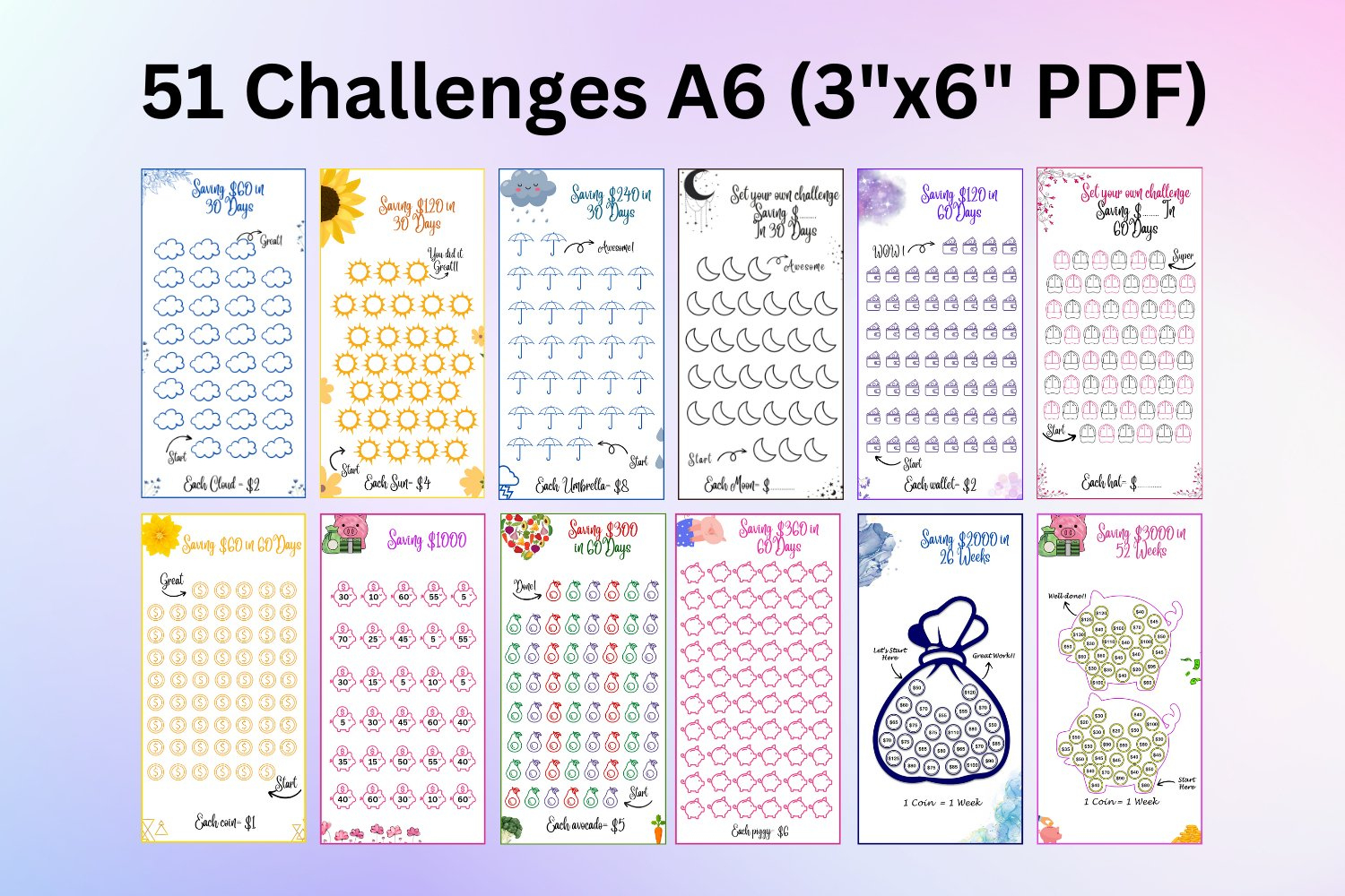 Saving Challenges A6 Size 51 Challenges (2548145) for A6 Savings Challenge Free Printable