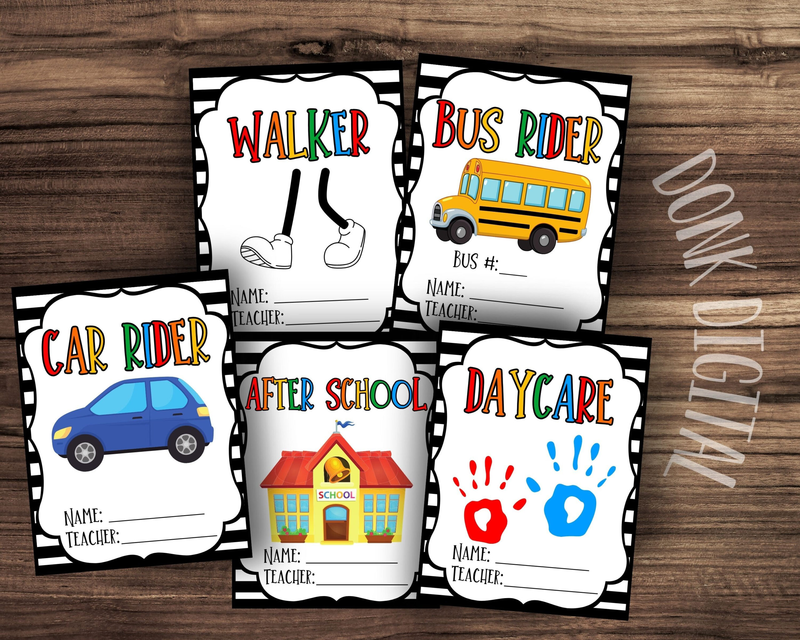 School Dismissal Tags: Transportation Clip Art (Digital Download for Car Rider Sign Printable