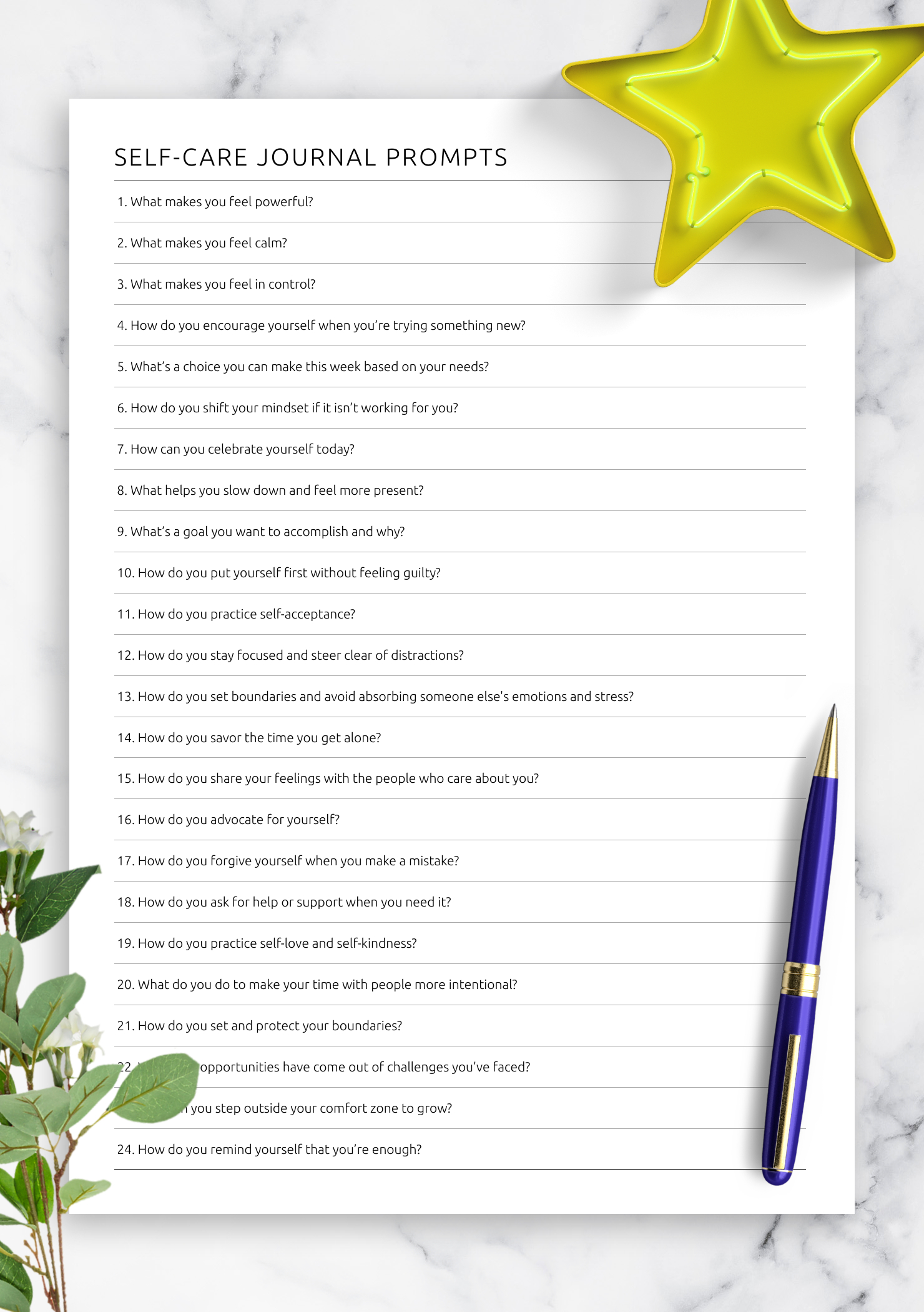 Self-Care Journal Prompts For Mindfulness &amp;amp; Well-Being intended for Free Printable Self Care Journal