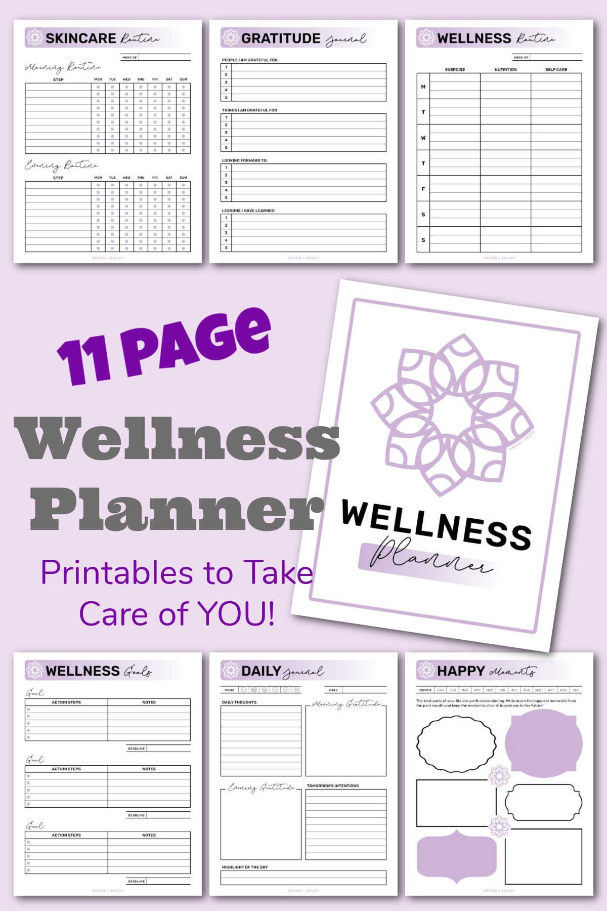 Self Care &amp;amp; Wellness Printable Journal 11 Pages - Savor + Savvy with Free Printable Self Care Journal