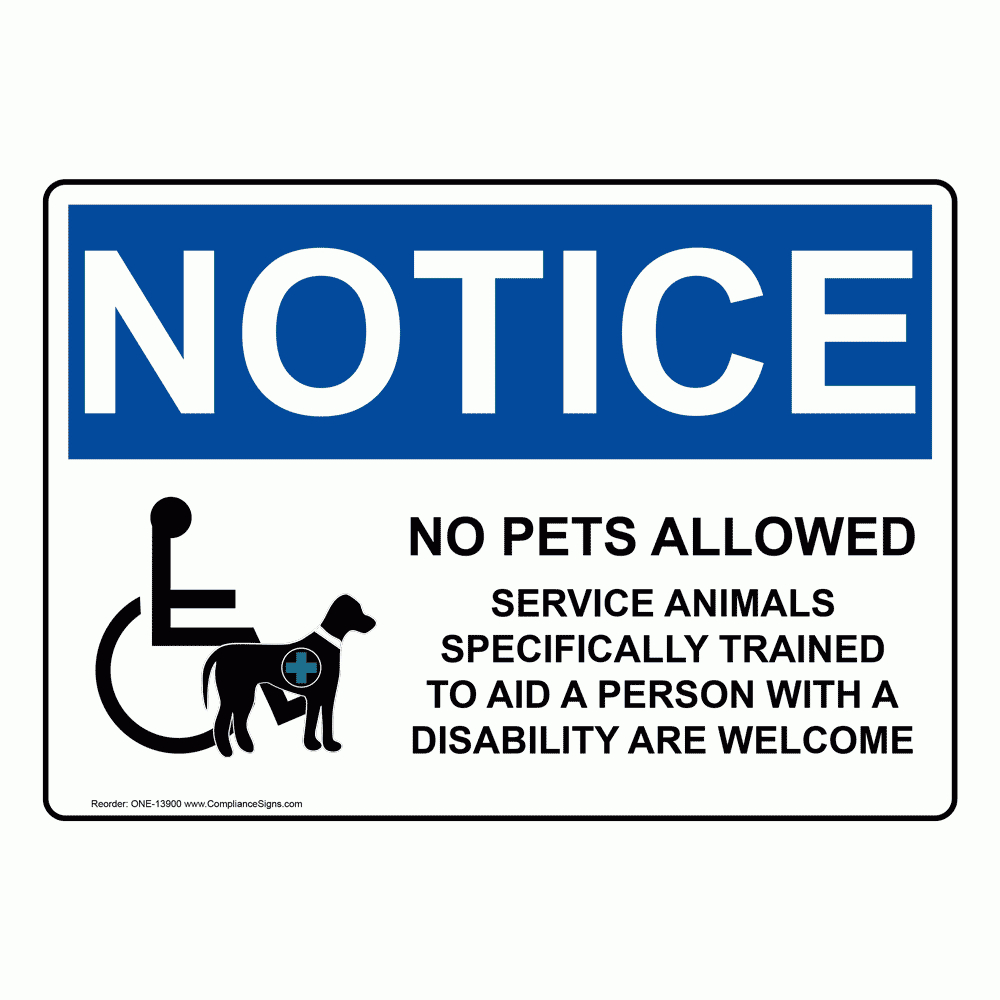 Service Animals Aid Disability Welcome Sign With Symbol - Osha in No Pets Allowed Except Service Animals Sign Printable