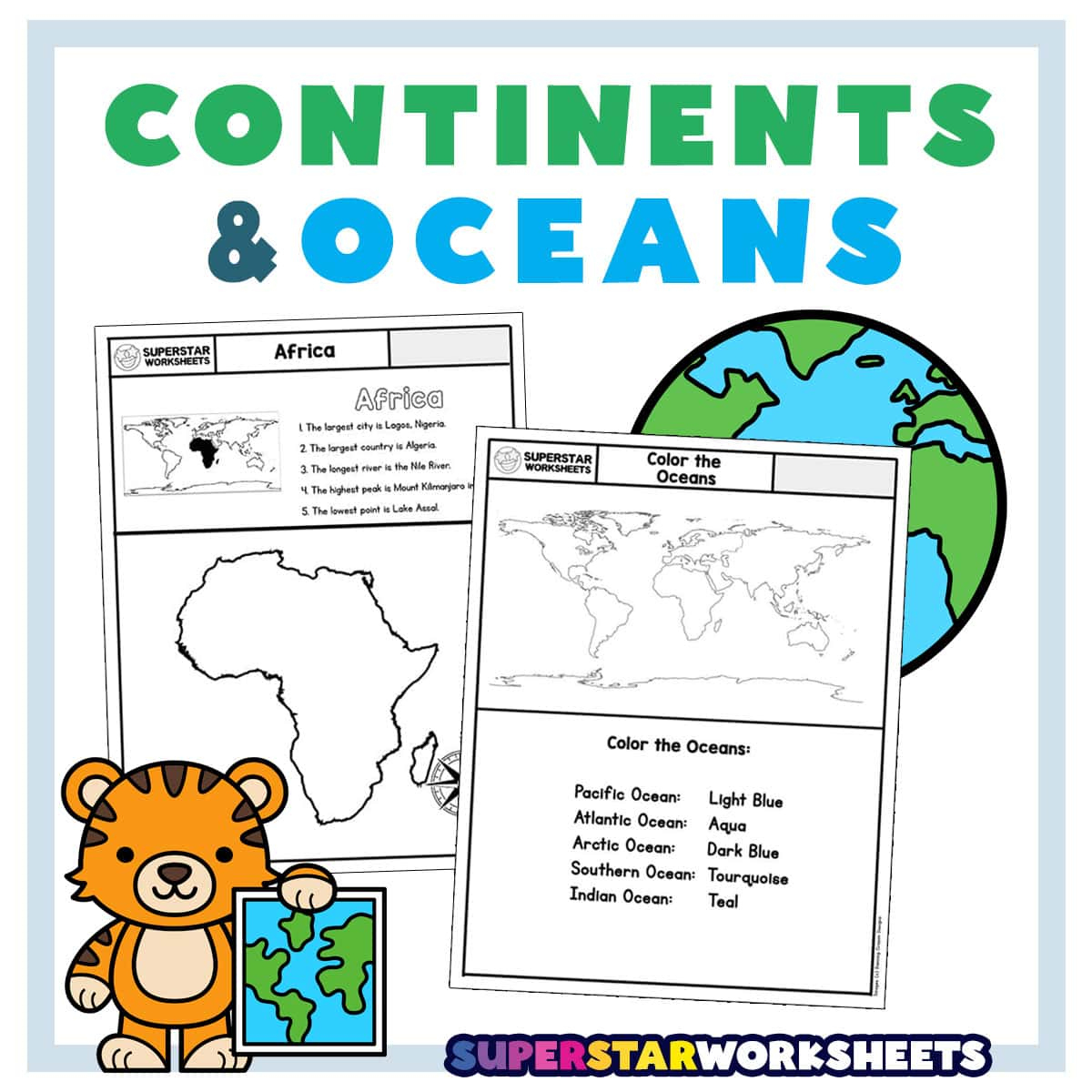 Seven Continents &amp;amp; Oceans Worksheets - Superstar Worksheets with Free Printable Continents And Oceans Worksheet