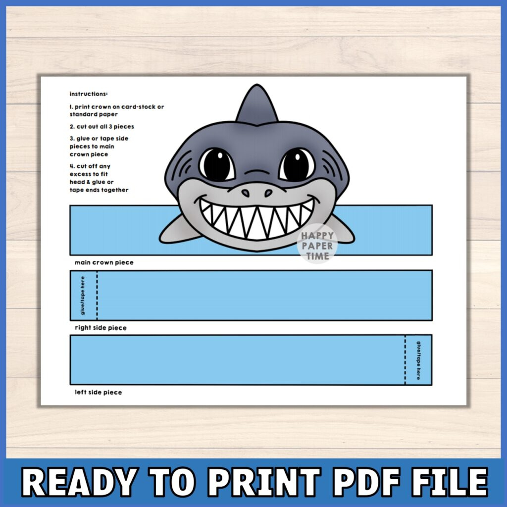 Shark Crown (Colored) – Happy Paper Time inside Shark Paper Crown Printable Free