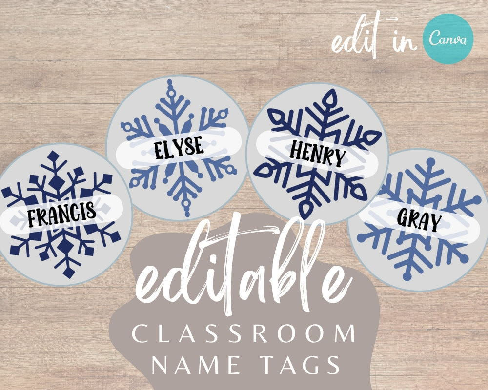 Snowflake Classroom Name Tags: Editable Winter Labels (Digital inside Free Printable Snowflake Name Tags