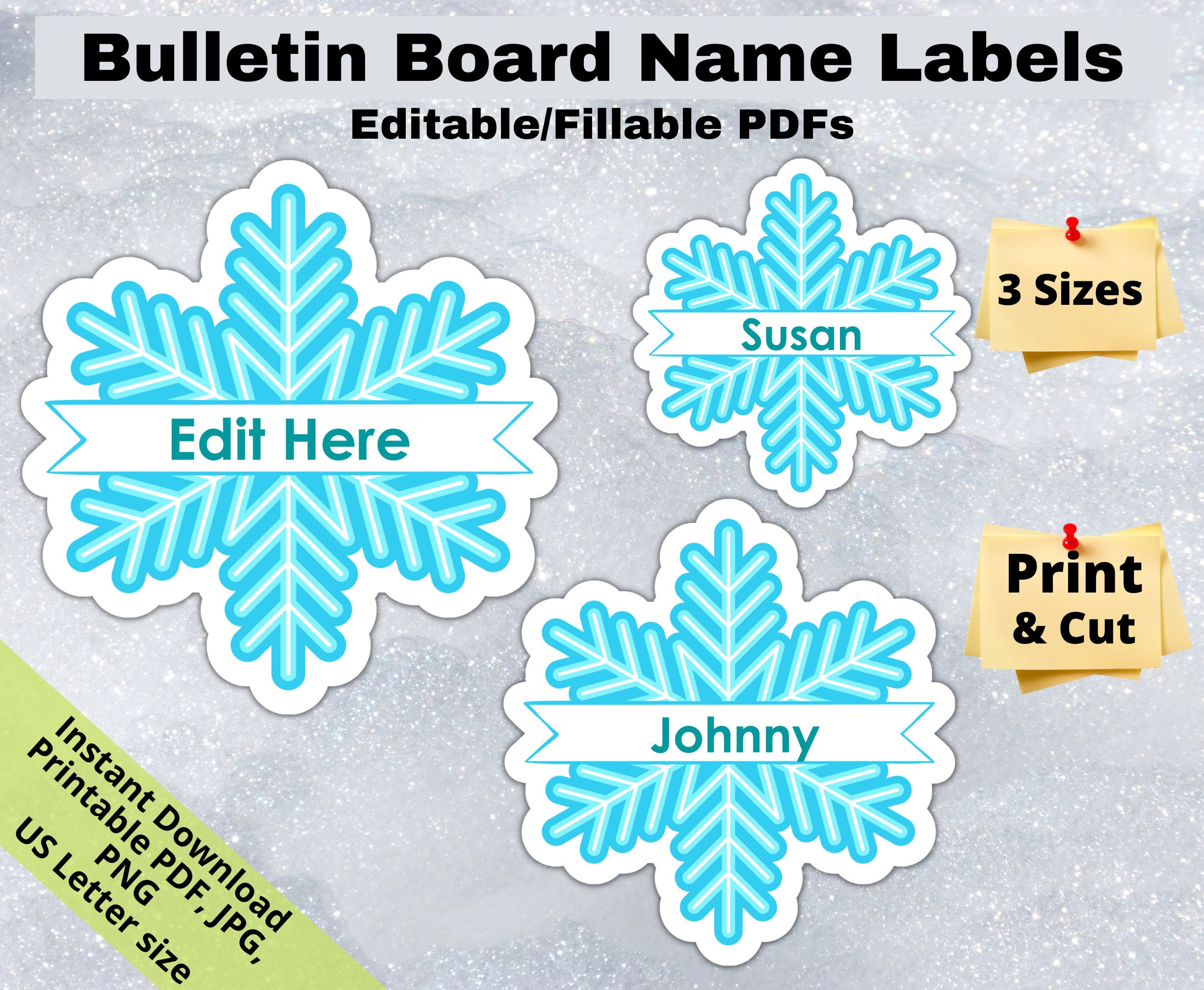 Snowflake Winter, Editable Student Name Tags Printables, Classroom for Free Printable Snowflake Name Tags